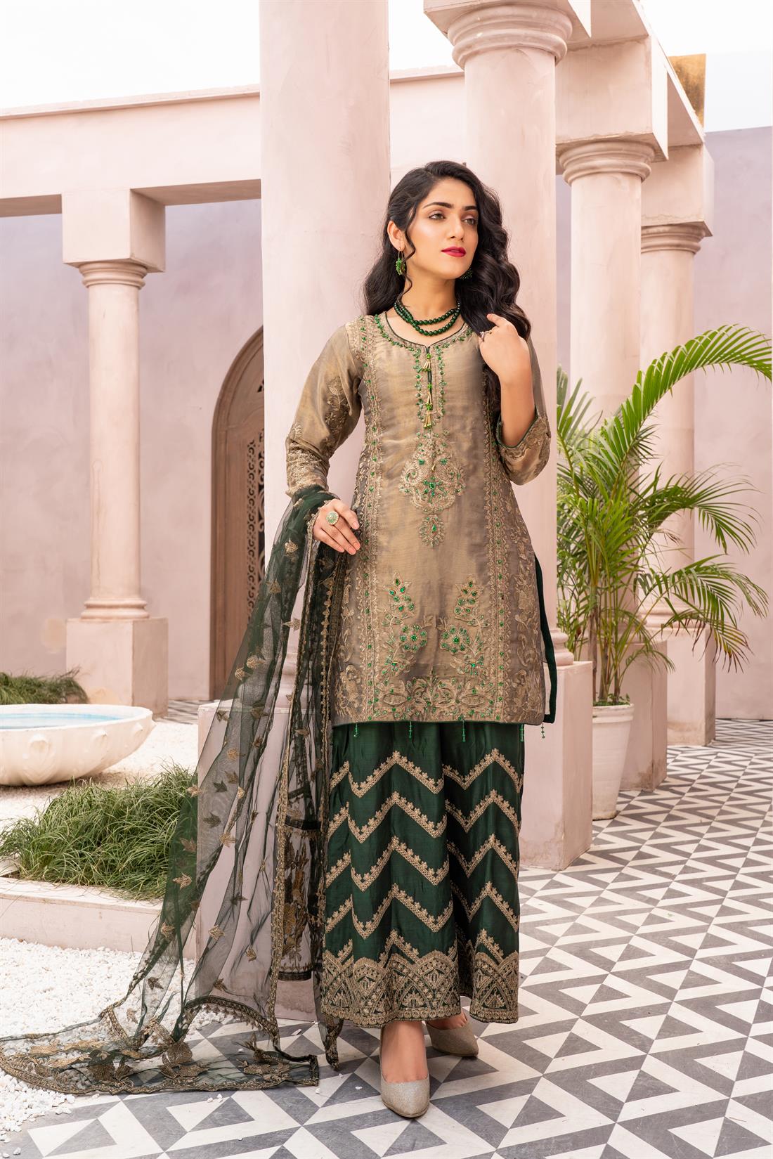 Khakhi & Bottle Green Khakhi/Bottle Ladies Readymade Salwar Kameez