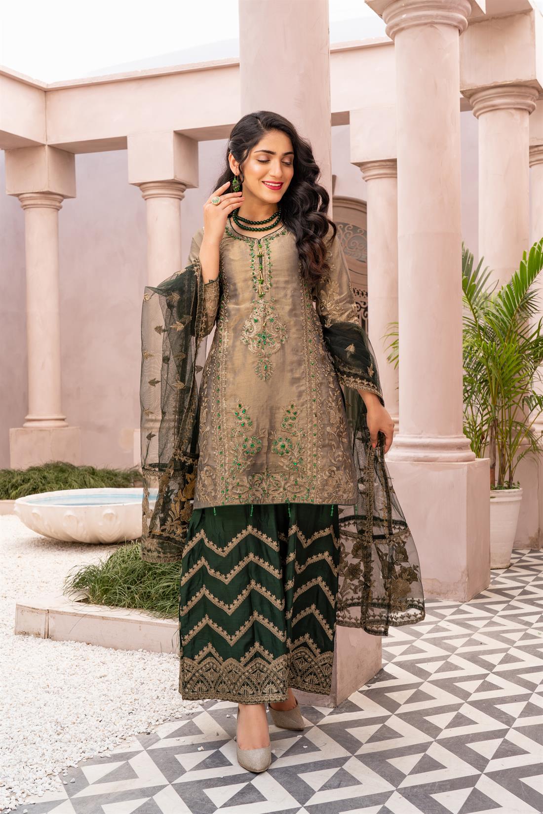 Khakhi & Bottle Green Khakhi/Bottle Ladies Readymade Salwar Kameez