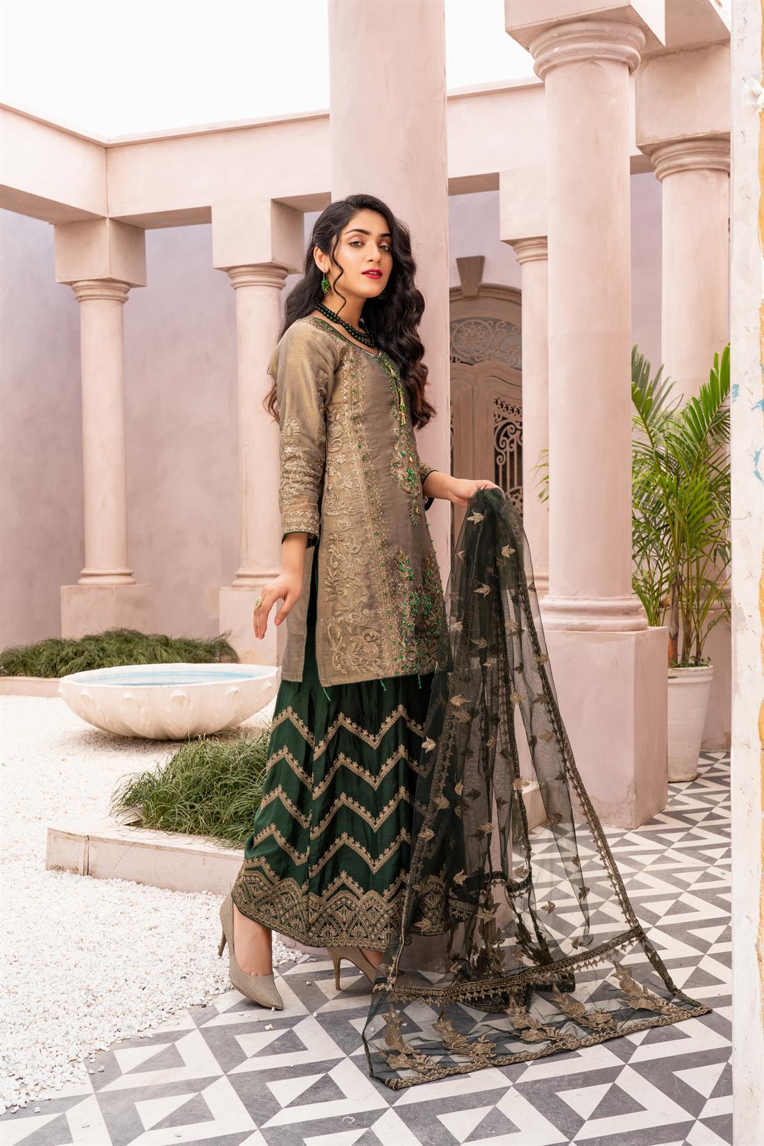 Khakhi & Bottle Green Khakhi/Bottle Ladies Readymade Salwar Kameez