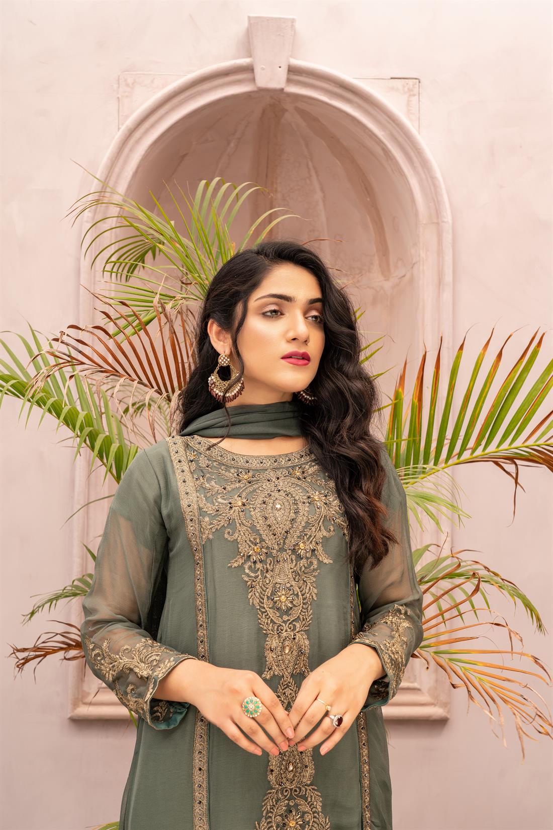 Blue Grey 3 Piece Embroidered Readymade Salwar Kameez
