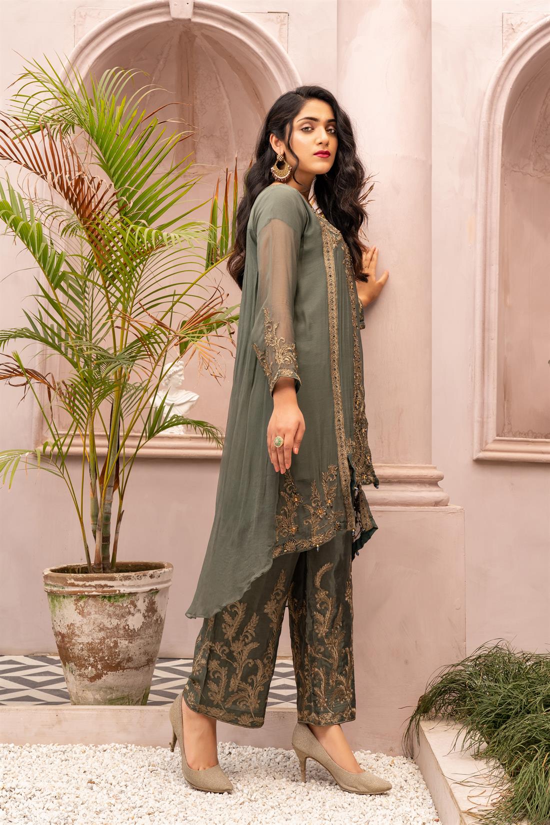 Blue Grey 3 Piece Embroidered Readymade Salwar Kameez