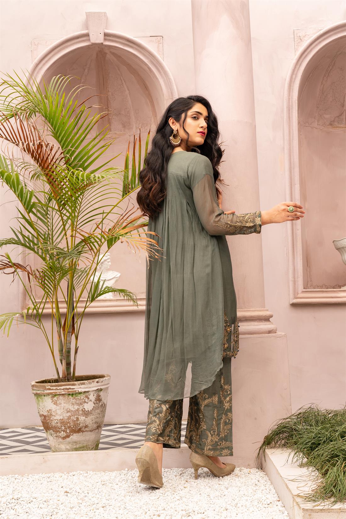 Blue Grey 3 Piece Embroidered Readymade Salwar Kameez