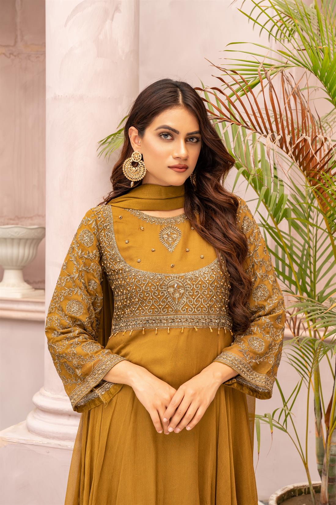 Mehndi Brown 3 Piece Ladies Readymade Salwar Kameez