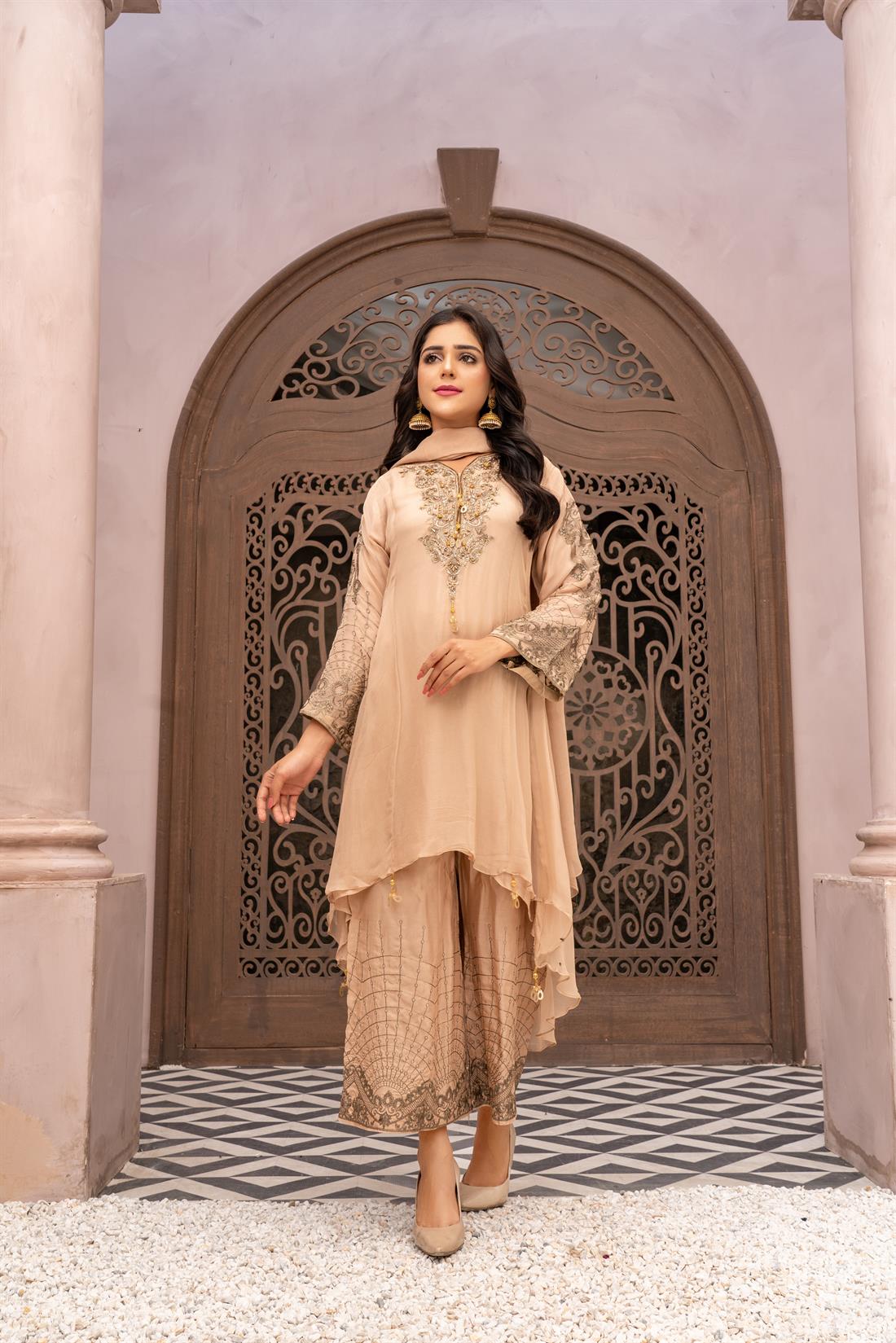 Light Peach 3 Piece Embroidered Readymade Salwar Suit