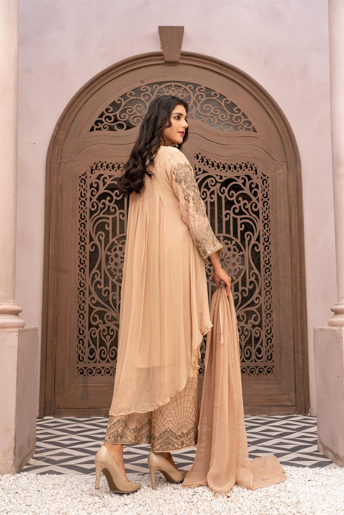 Light Peach 3 Piece Embroidered Readymade Salwar Suit