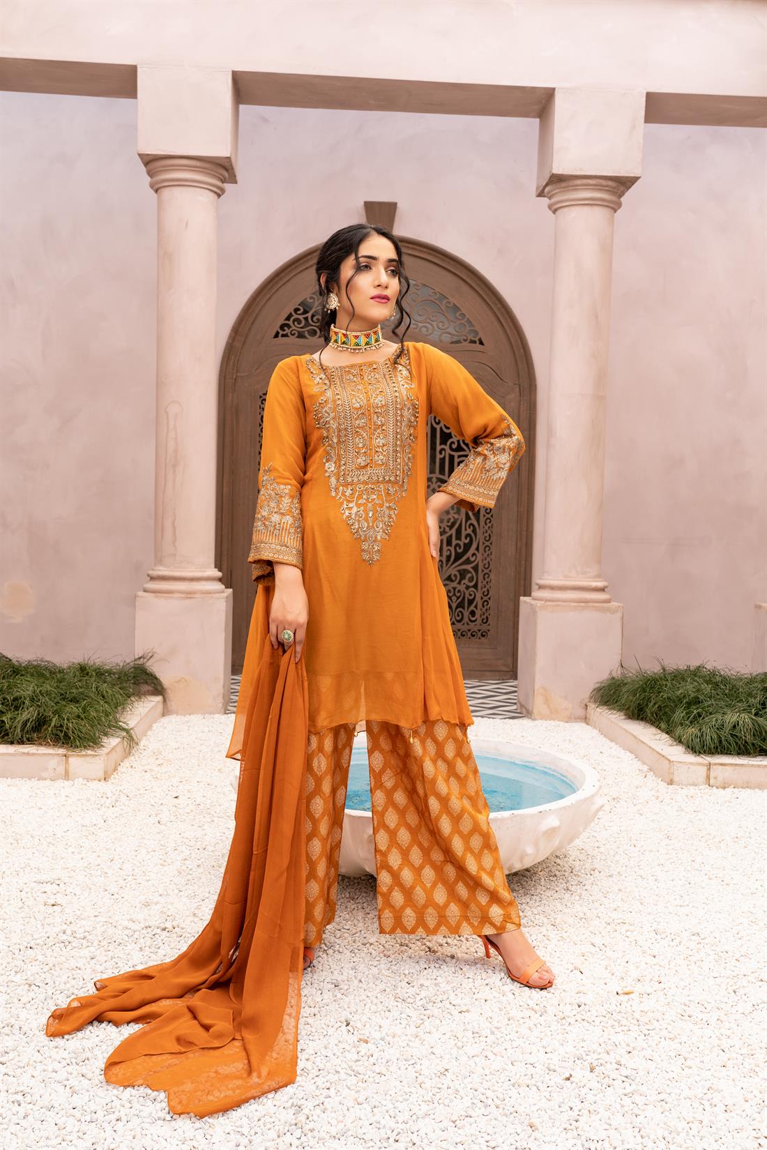 Burnt Orange 3 Piece Ladies Readymade Salwar Suit