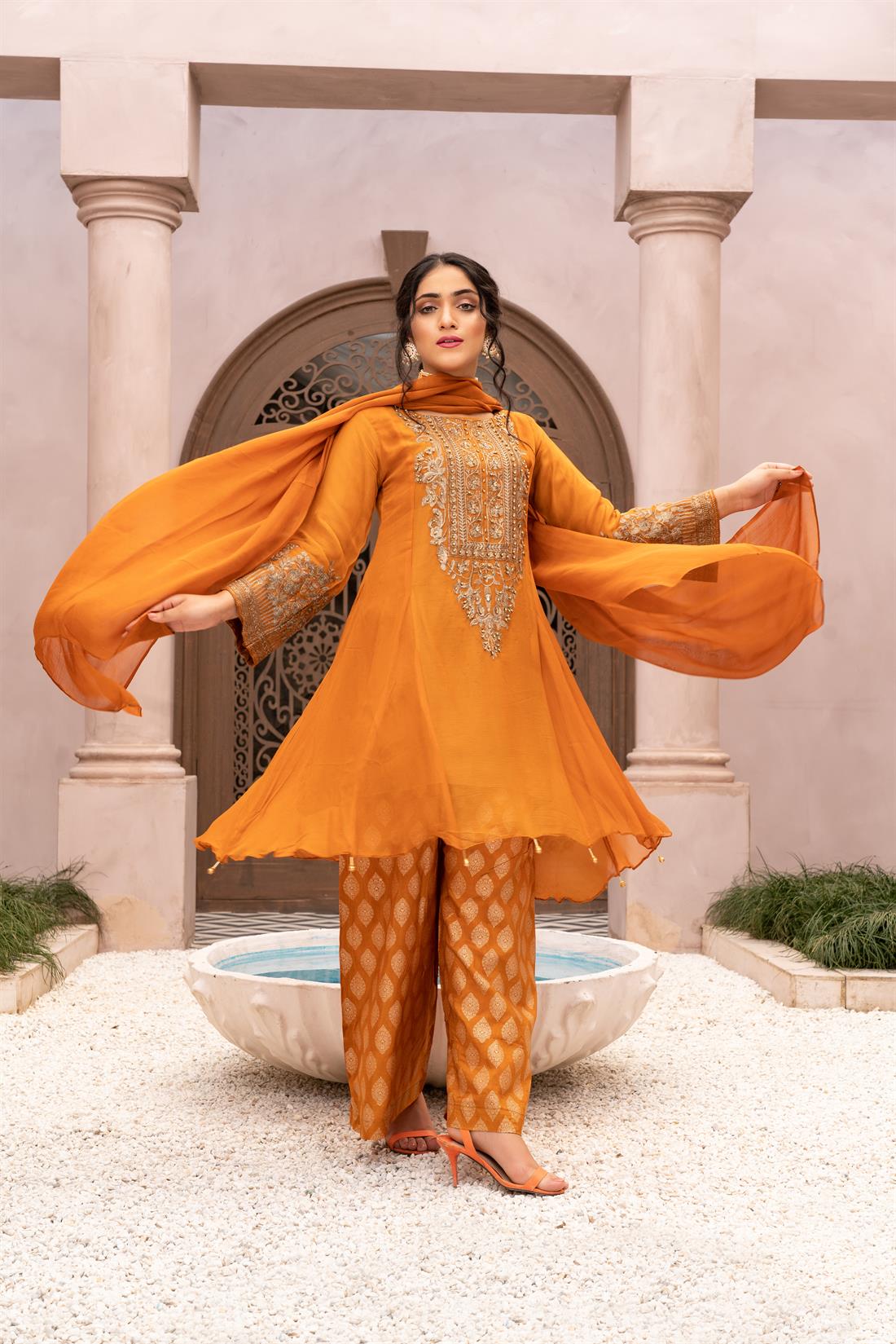 Burnt Orange 3 Piece Ladies Readymade Salwar Suit