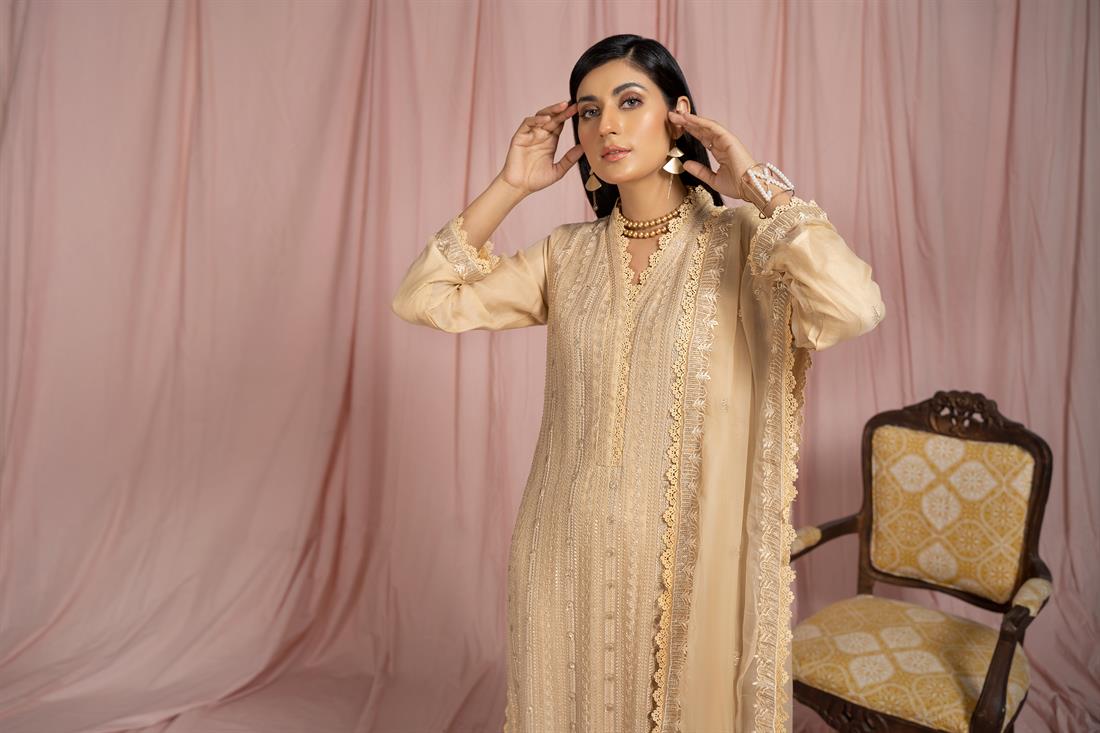 Gold Heavy Embroidered Shirt with Raw Silk Trouser