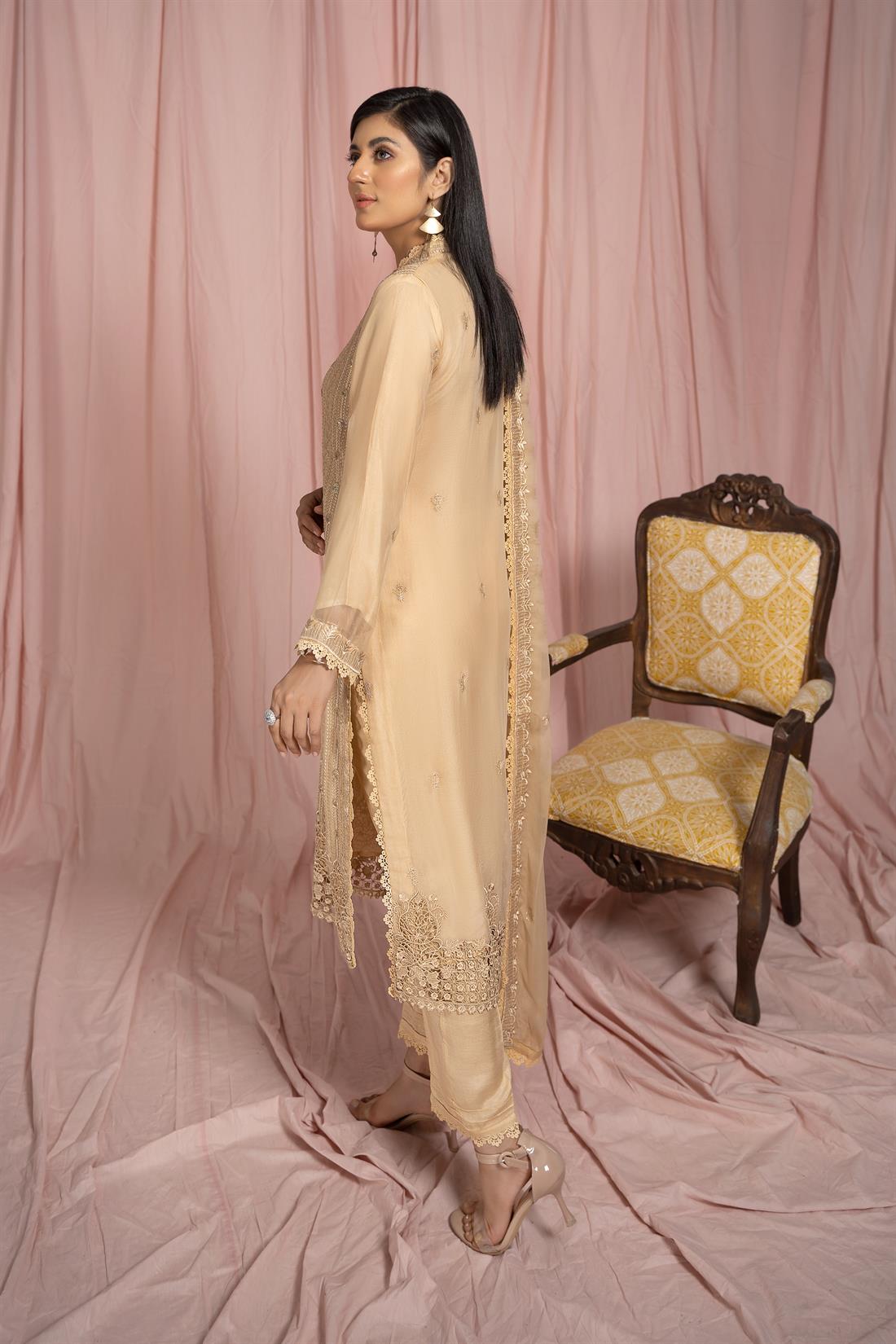 Gold Heavy Embroidered Shirt with Raw Silk Trouser