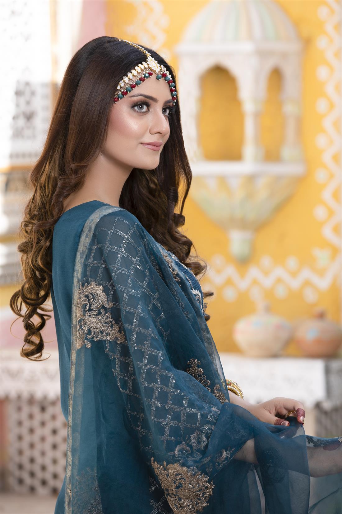 Zinc 3 Piece Embroidered Chiffon Kameez with Palazzo
