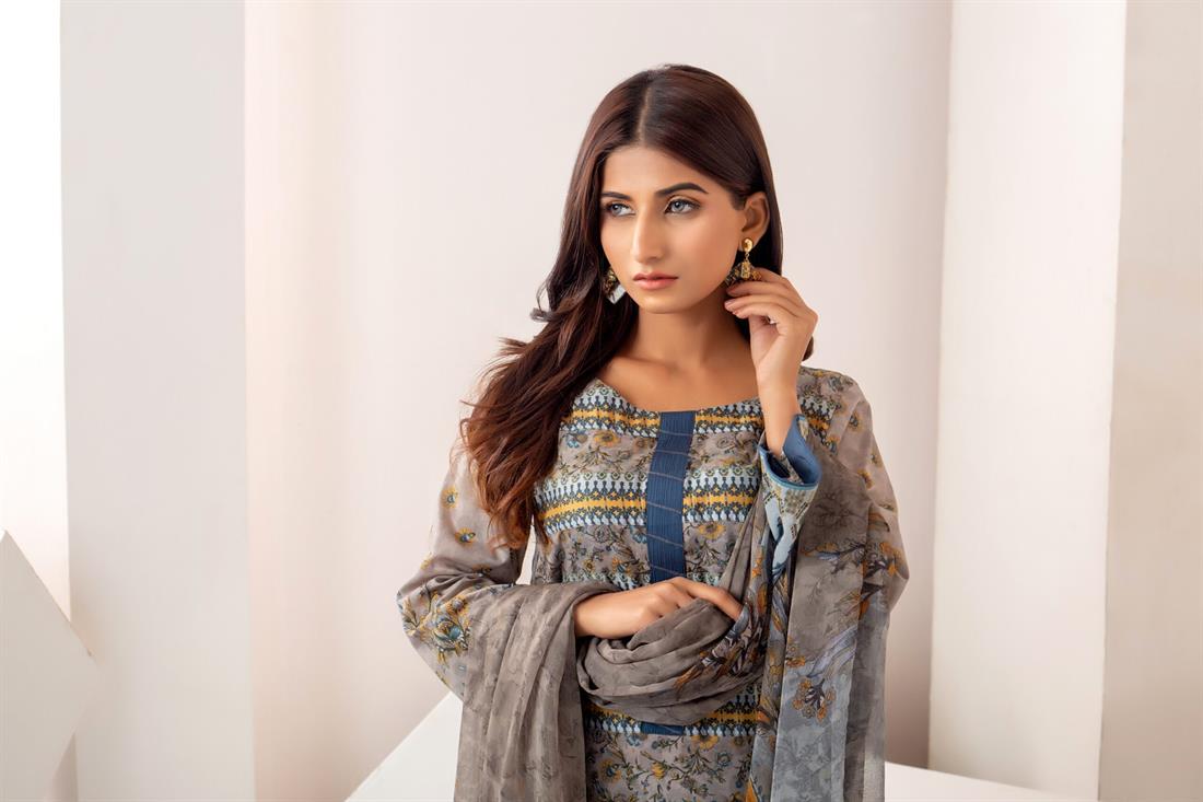 Grey & Multicolour Grey/Multicolour Printed Shirt with Dupatta & Trouser