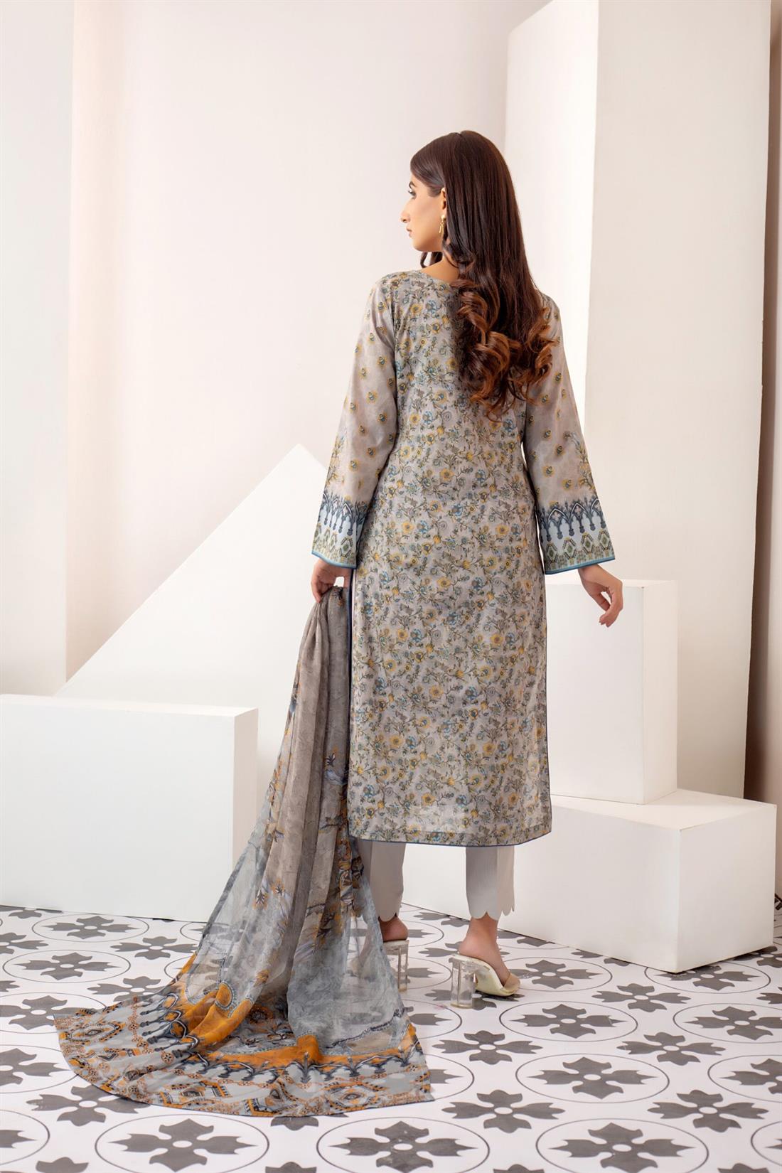 Grey & Multicolour Grey/Multicolour Printed Shirt with Dupatta & Trouser