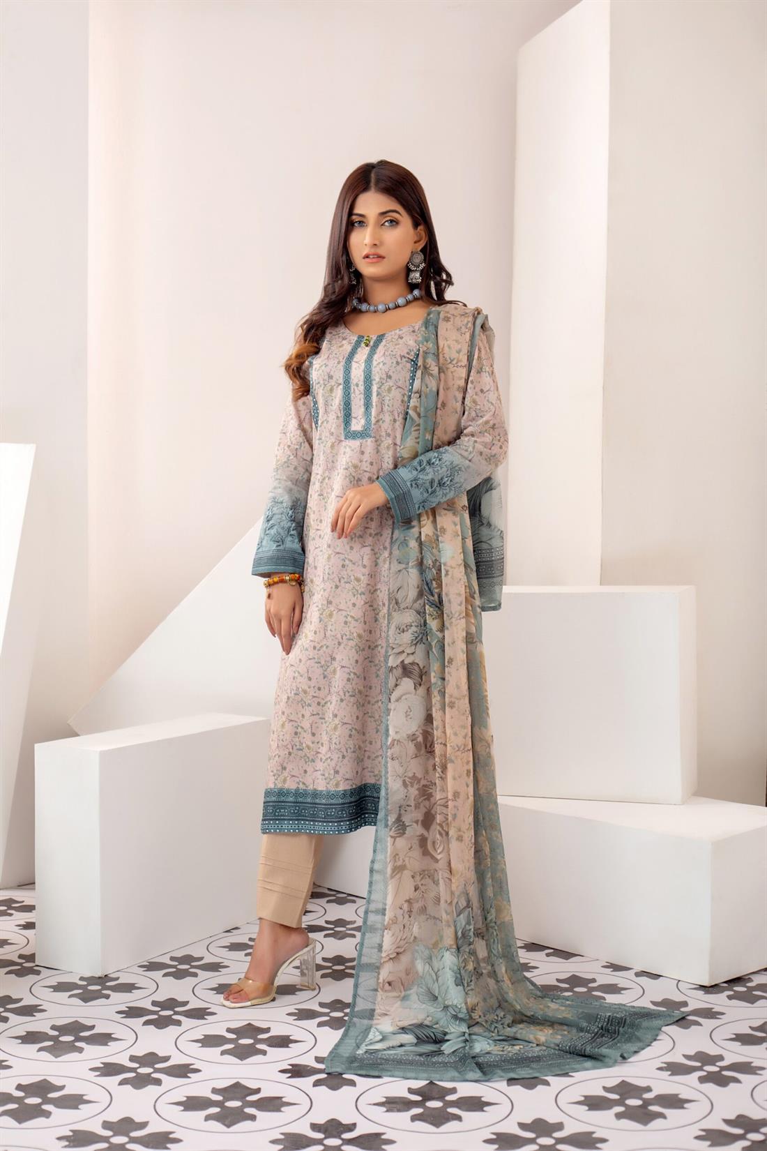 Cappuccino Printed 3 Piece Salwar Kameez with Bamber Dupatta