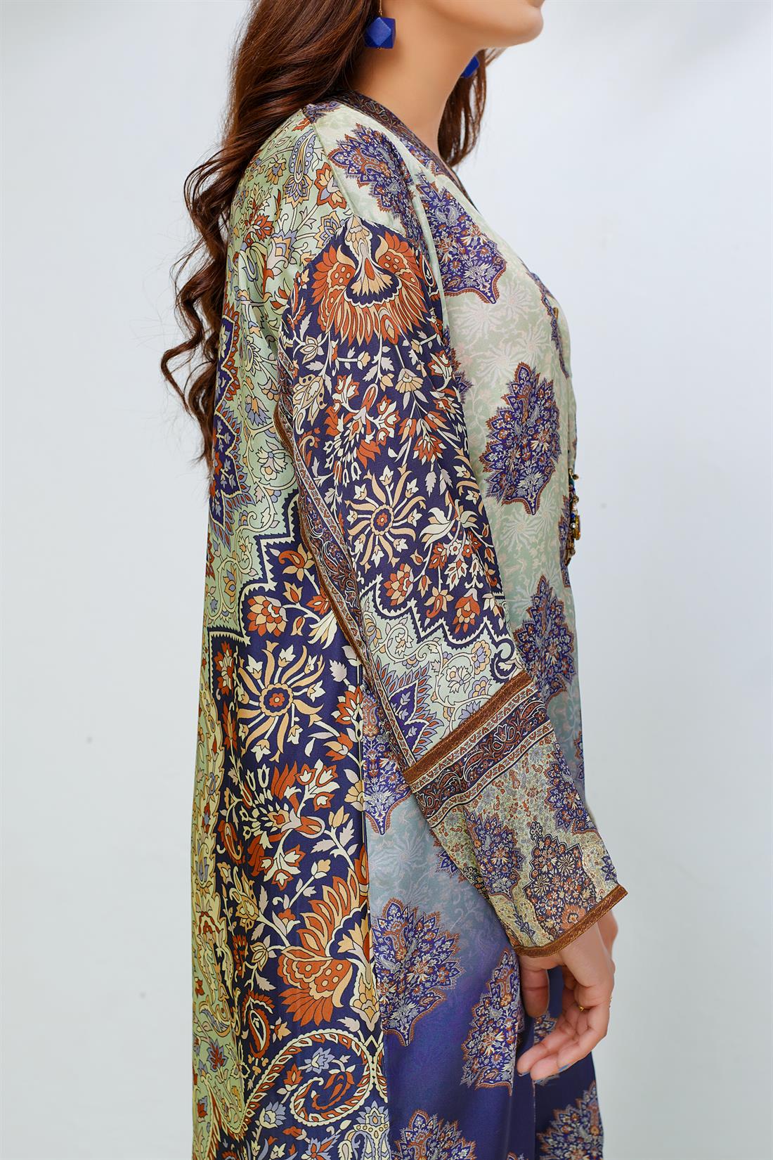 Mint & Navy Chiffon Mint/Navy 3 Piece Silk Digital Printed Salwar Kameez