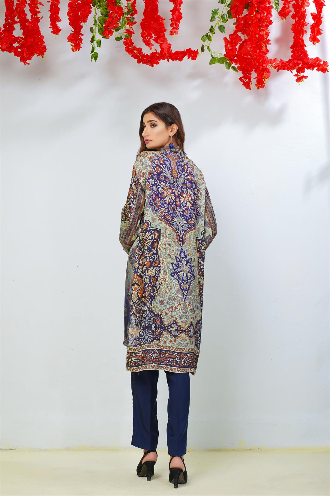 Mint & Navy Chiffon Mint/Navy 3 Piece Silk Digital Printed Salwar Kameez