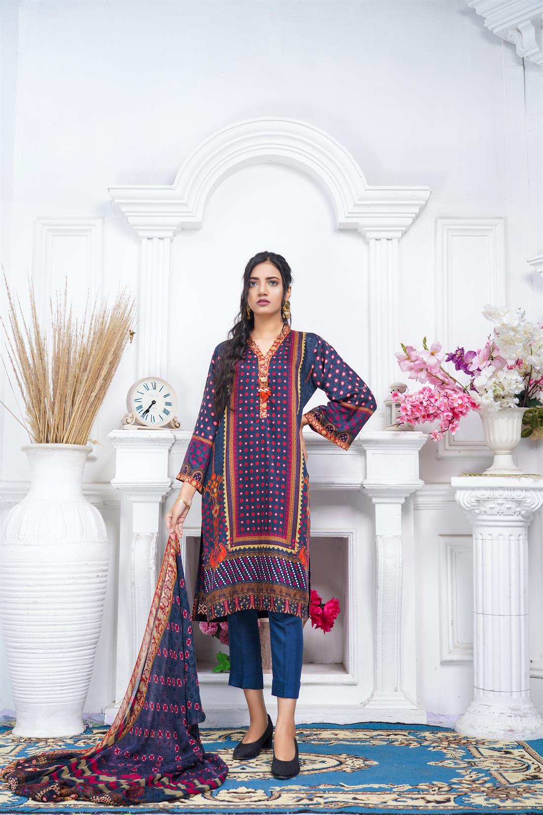 Black & Multicolour Chiffon Black/Multicolour Digital Printed Shirt with Trouser