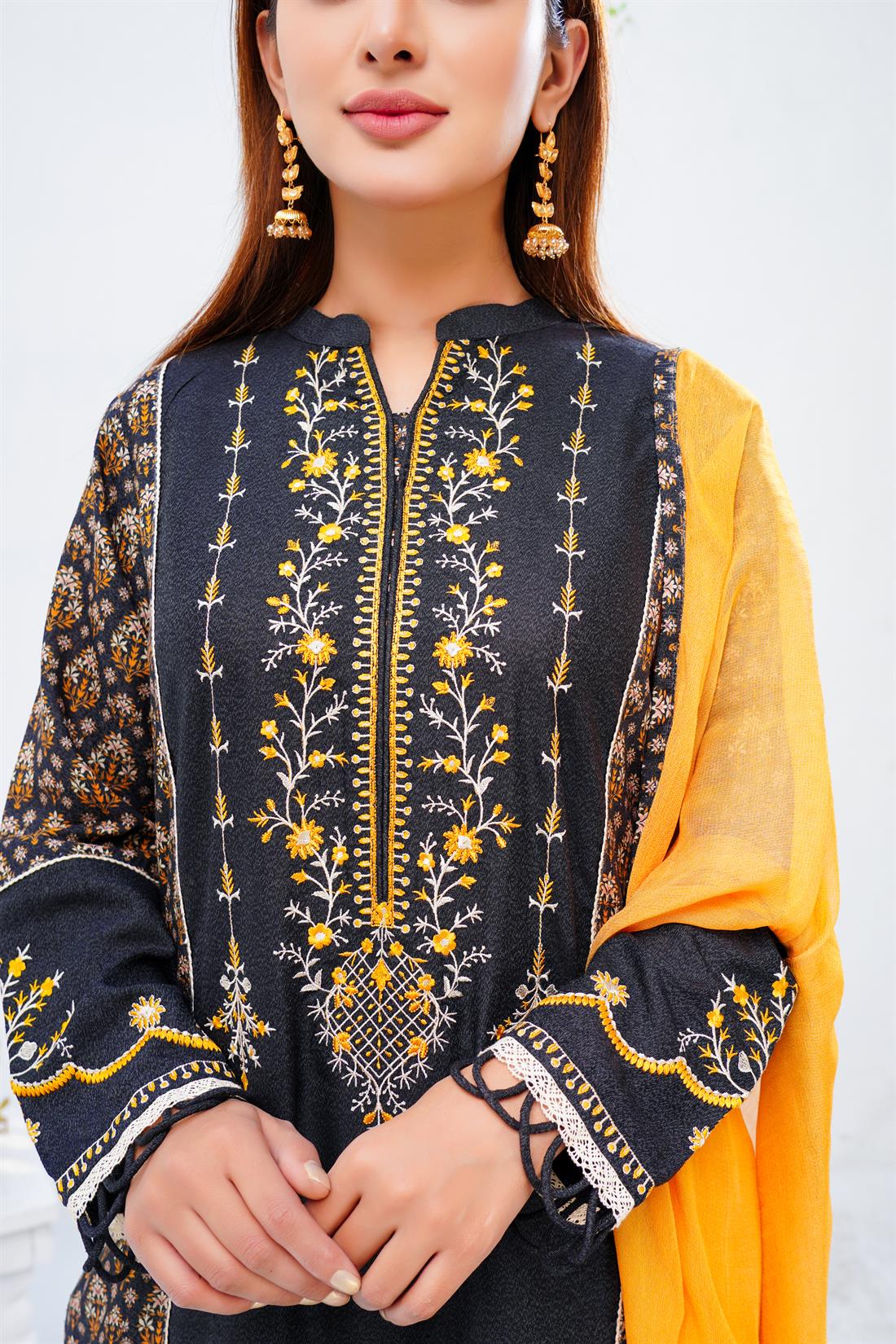 Black Chiffon 3 Piece Digital Printed Shirt with Trouser