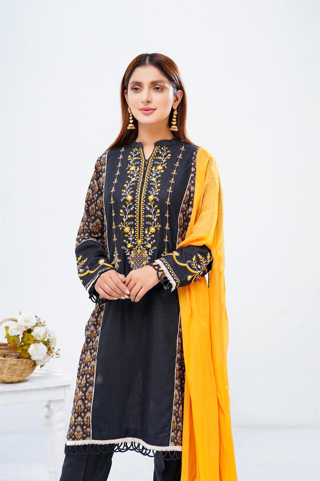 Black Chiffon 3 Piece Digital Printed Shirt with Trouser