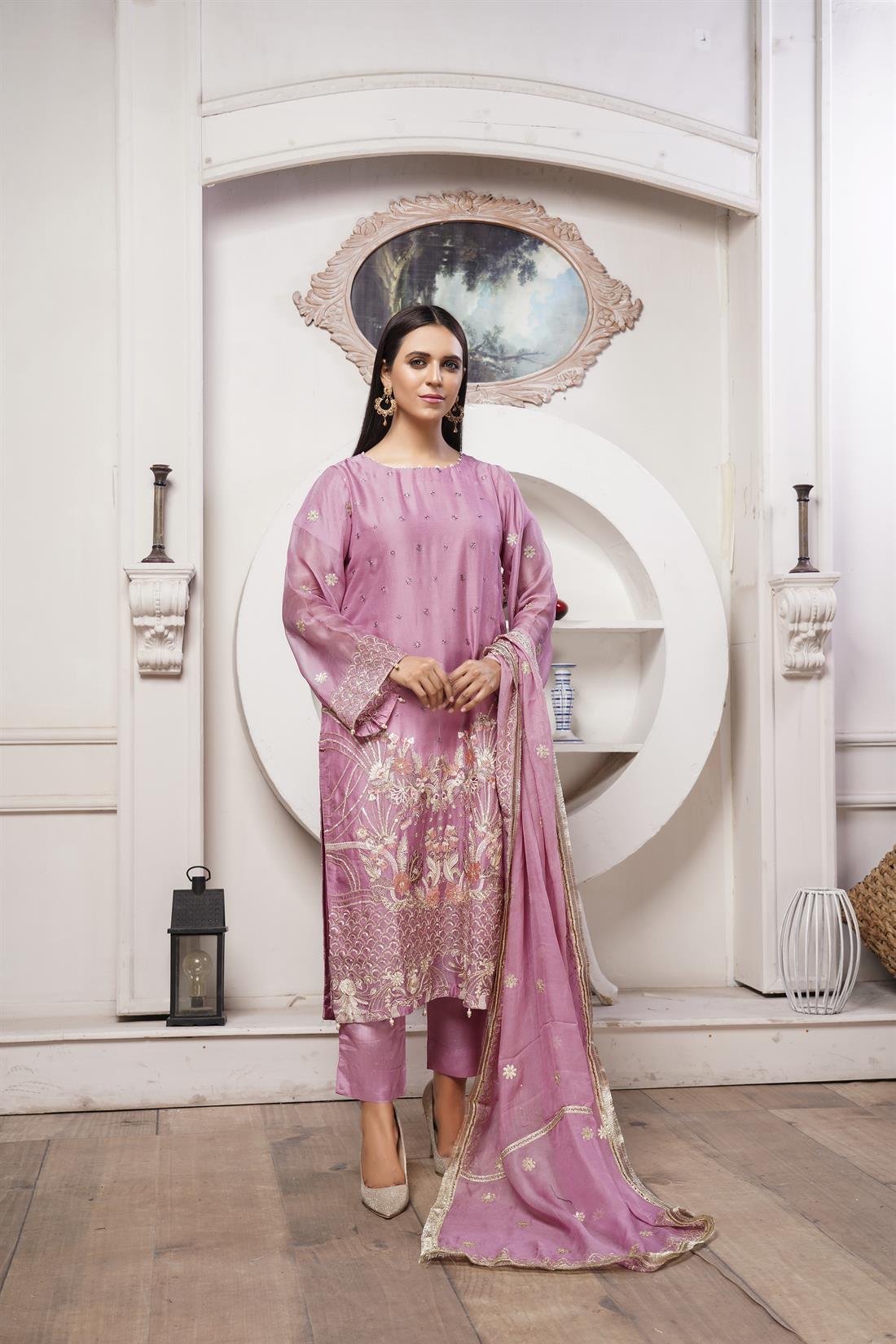 Lilac 3 Piece Embroidered Readymade Salwar Suit