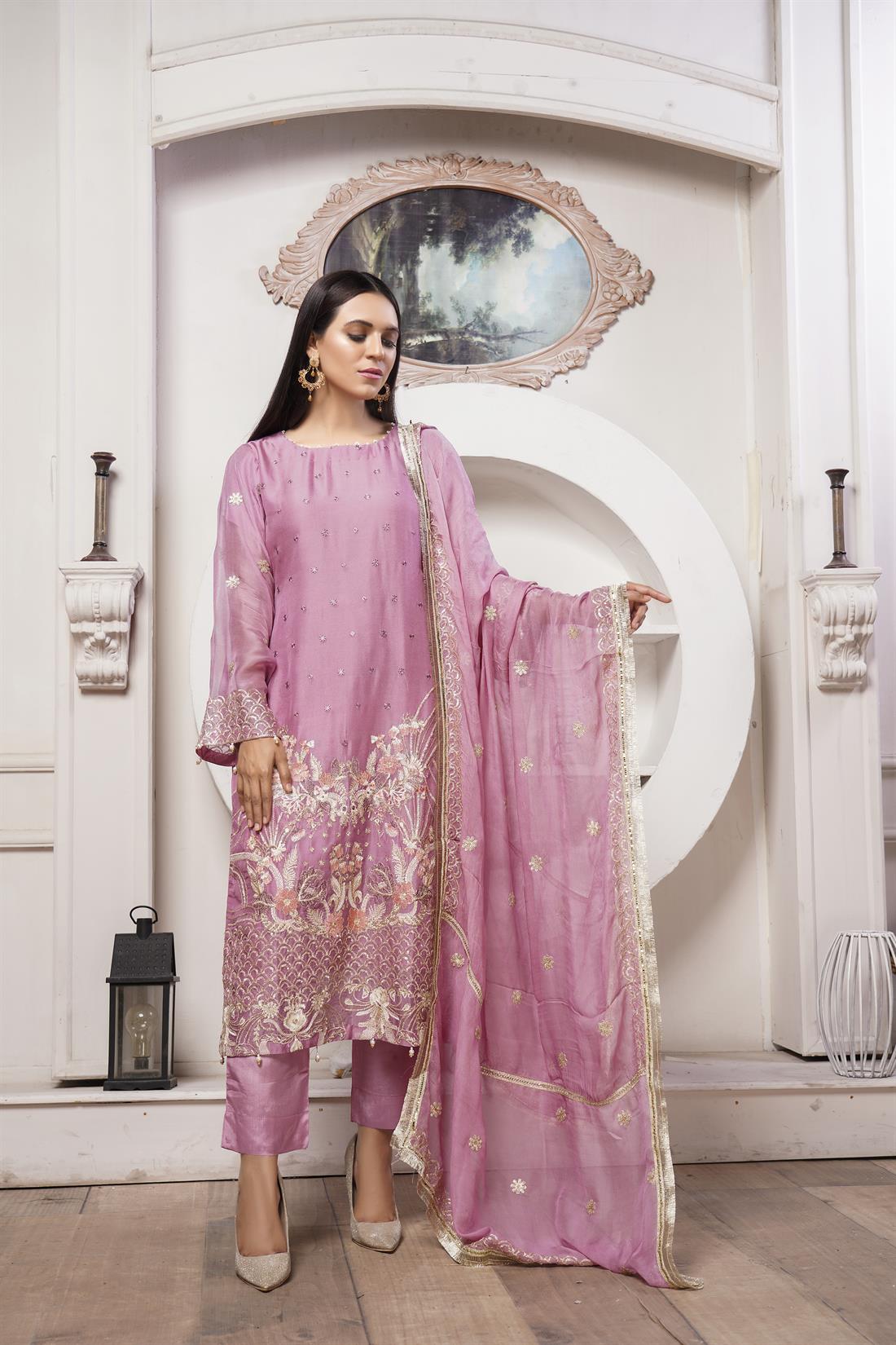 Lilac 3 Piece Embroidered Readymade Salwar Suit