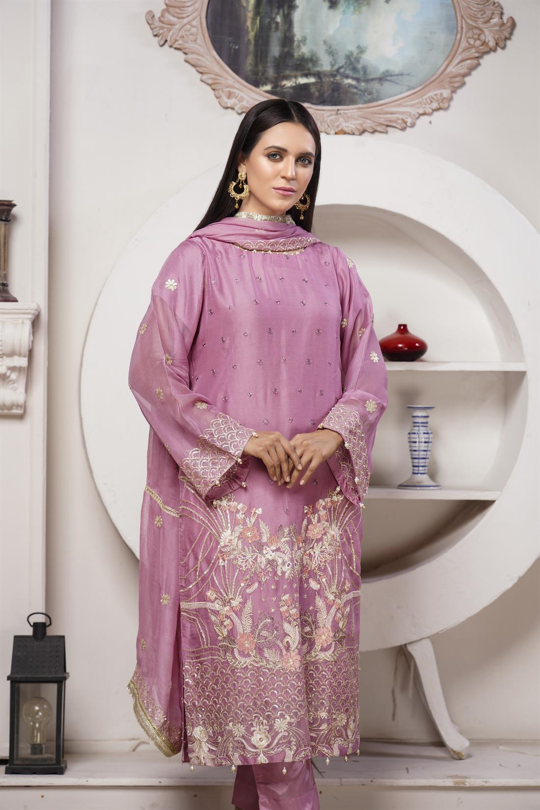 Lilac 3 Piece Embroidered Readymade Salwar Suit