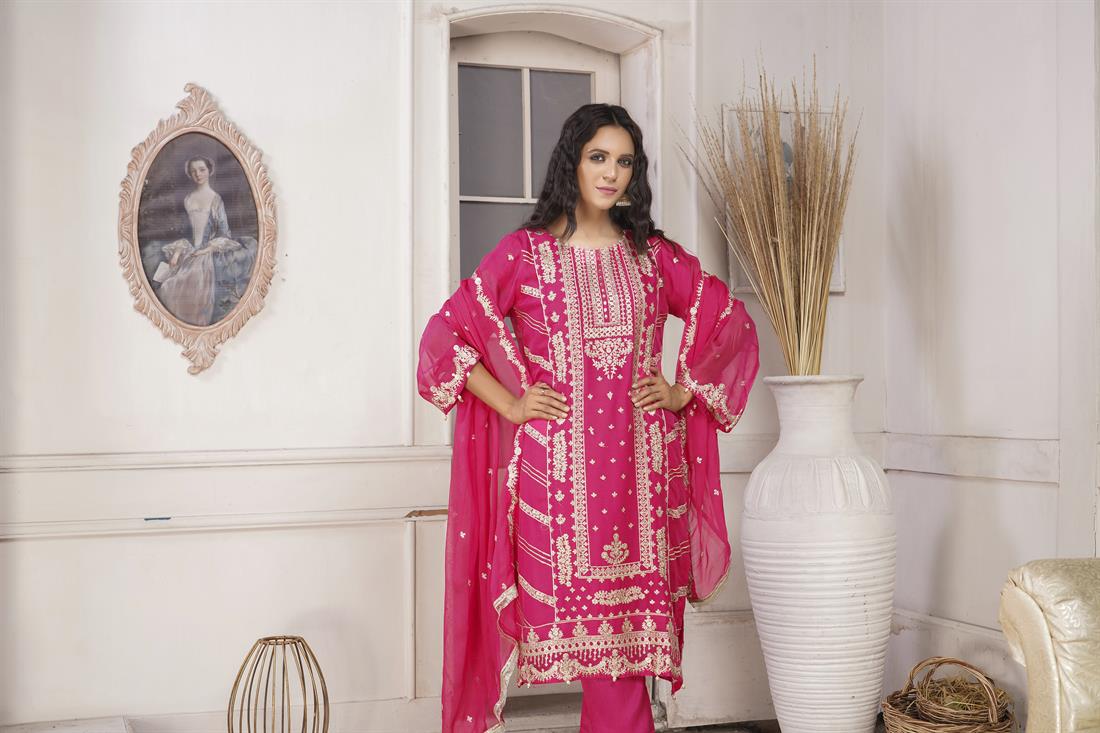 Fuchsia 3 Piece Embroidered Readymade Salwar Suit