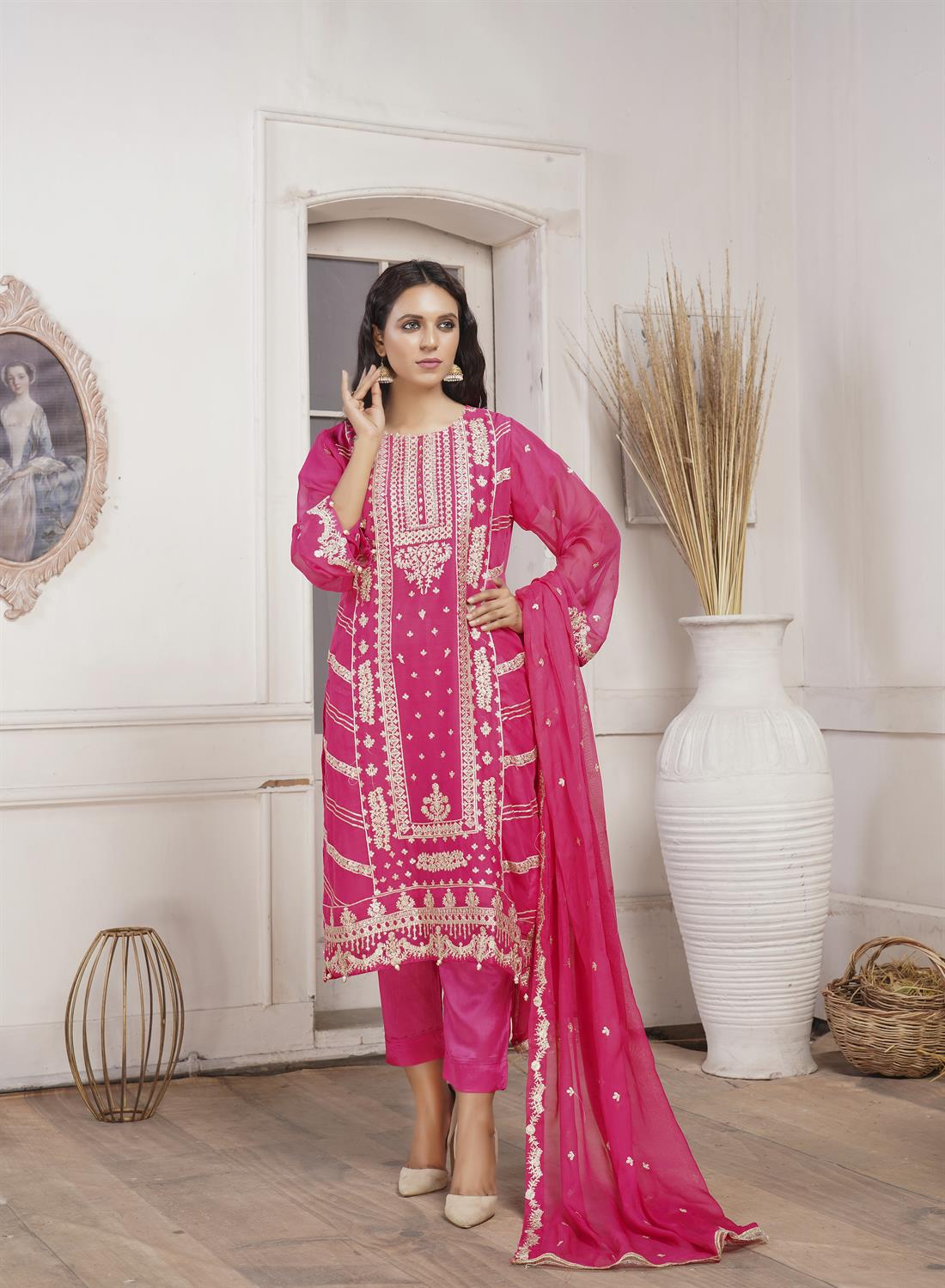 Fuchsia 3 Piece Embroidered Readymade Salwar Suit