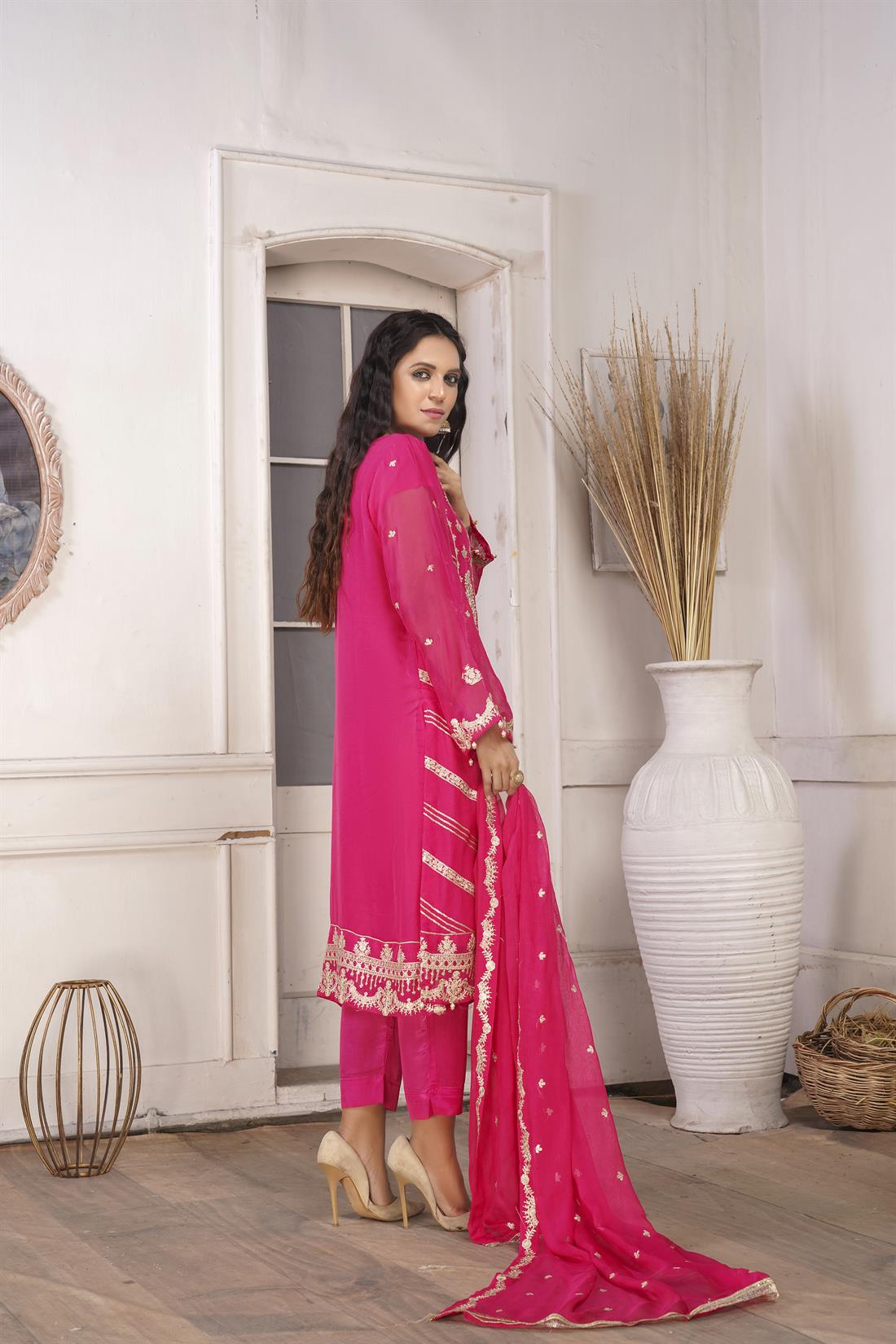 Fuchsia 3 Piece Embroidered Readymade Salwar Suit