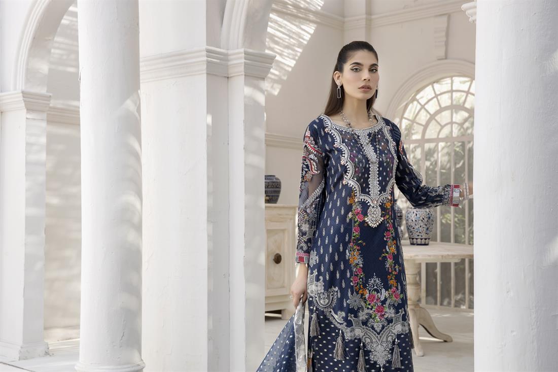 Blue Embroidered Organza Ladies Readymade