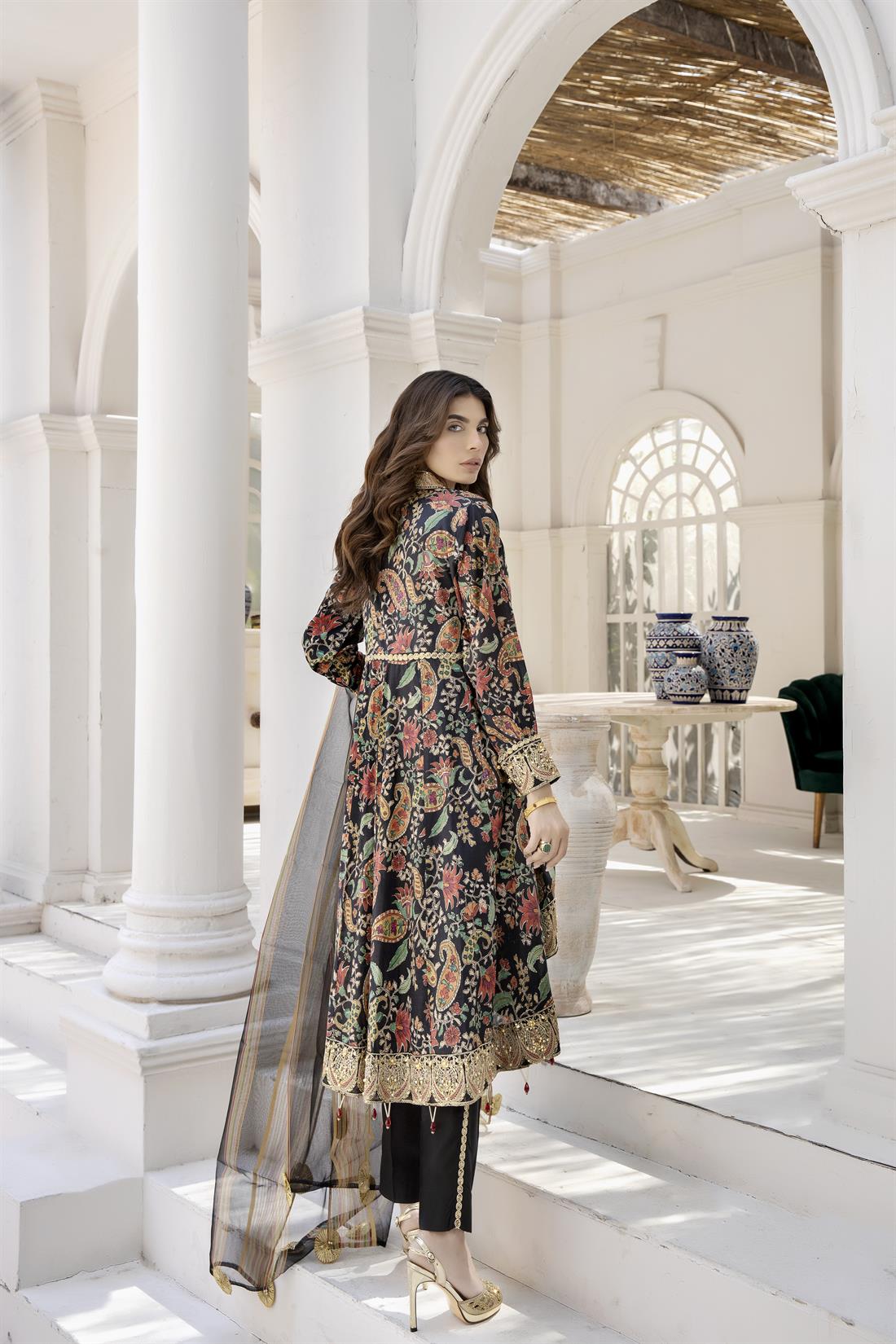 Black Embroidered Organza Ladies Readymade