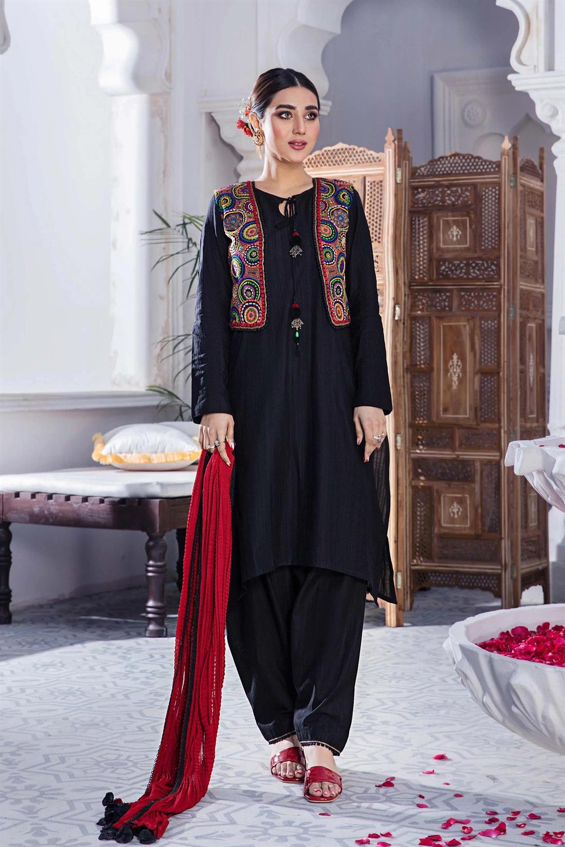 Black Ladies Readymade Salwar Suit with Dupatta
