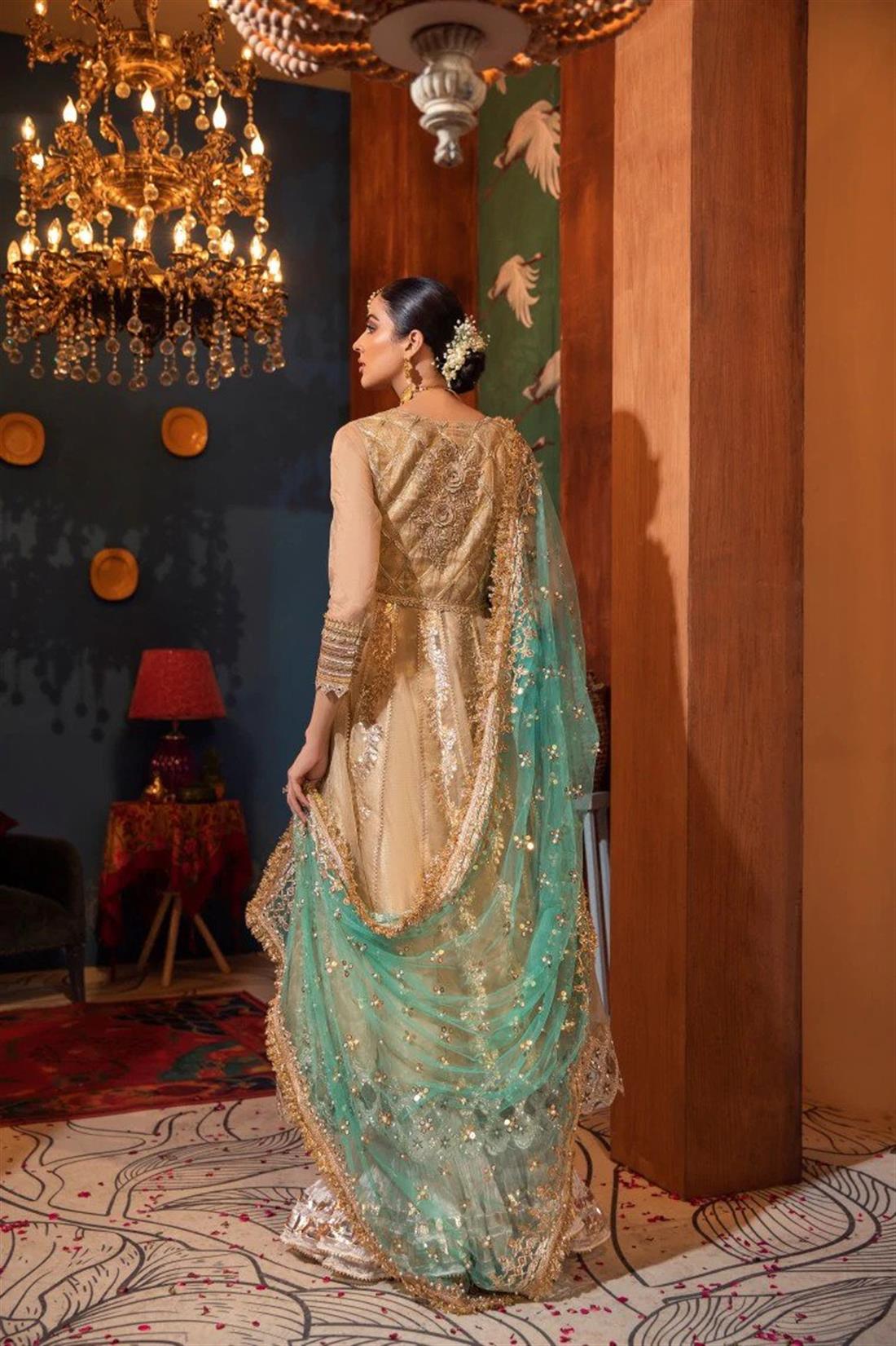 Gold Mint Ladies Readymade Salwar Suit with Dupatta