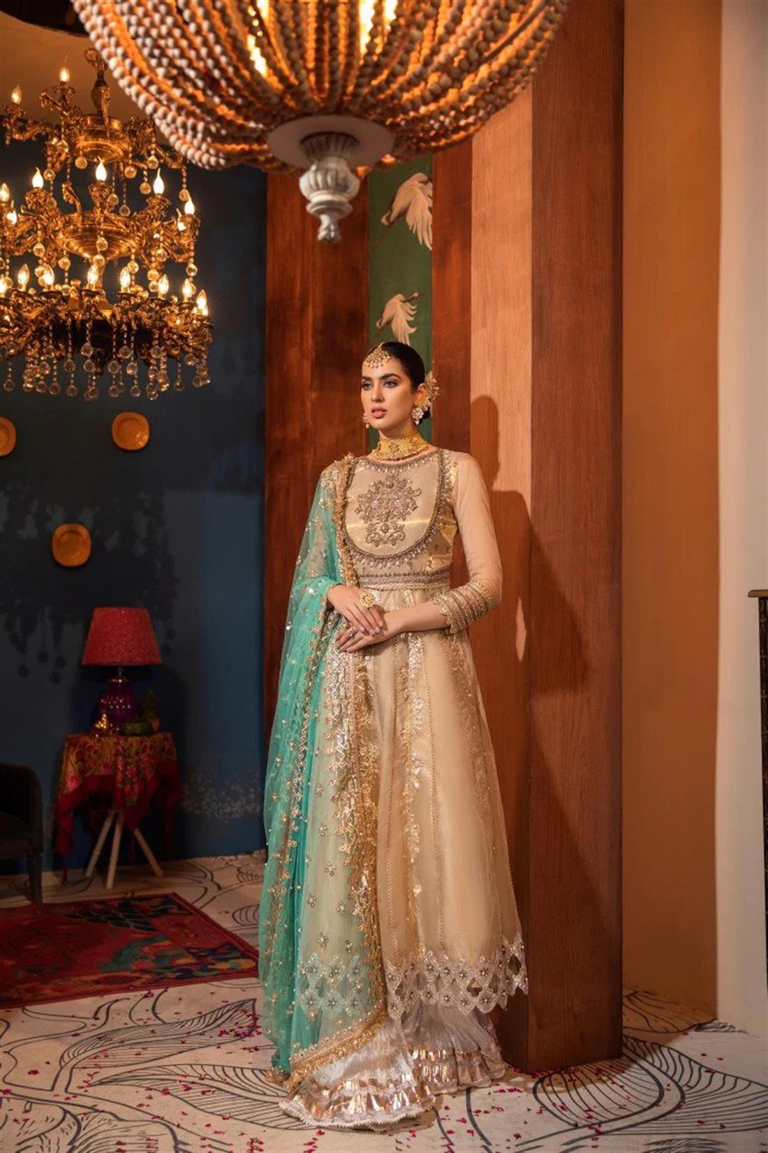 Gold Mint Ladies Readymade Salwar Suit with Dupatta