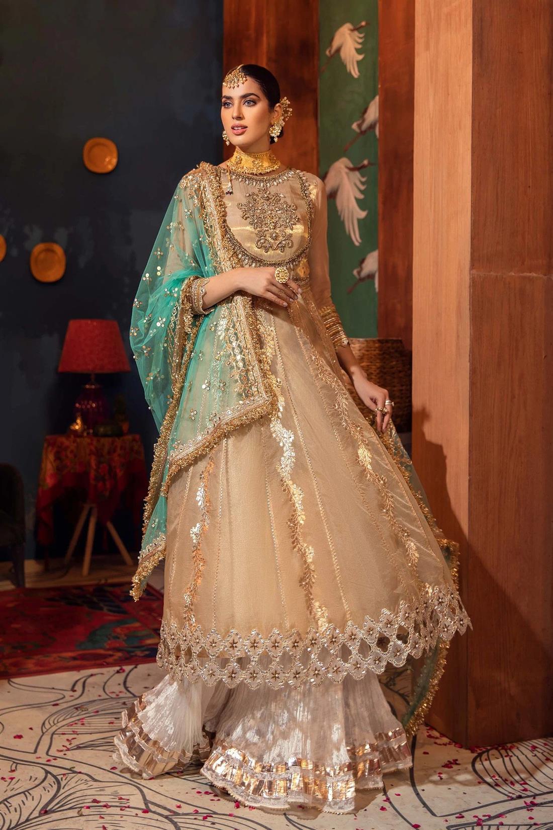 Gold Mint Ladies Readymade Salwar Suit with Dupatta