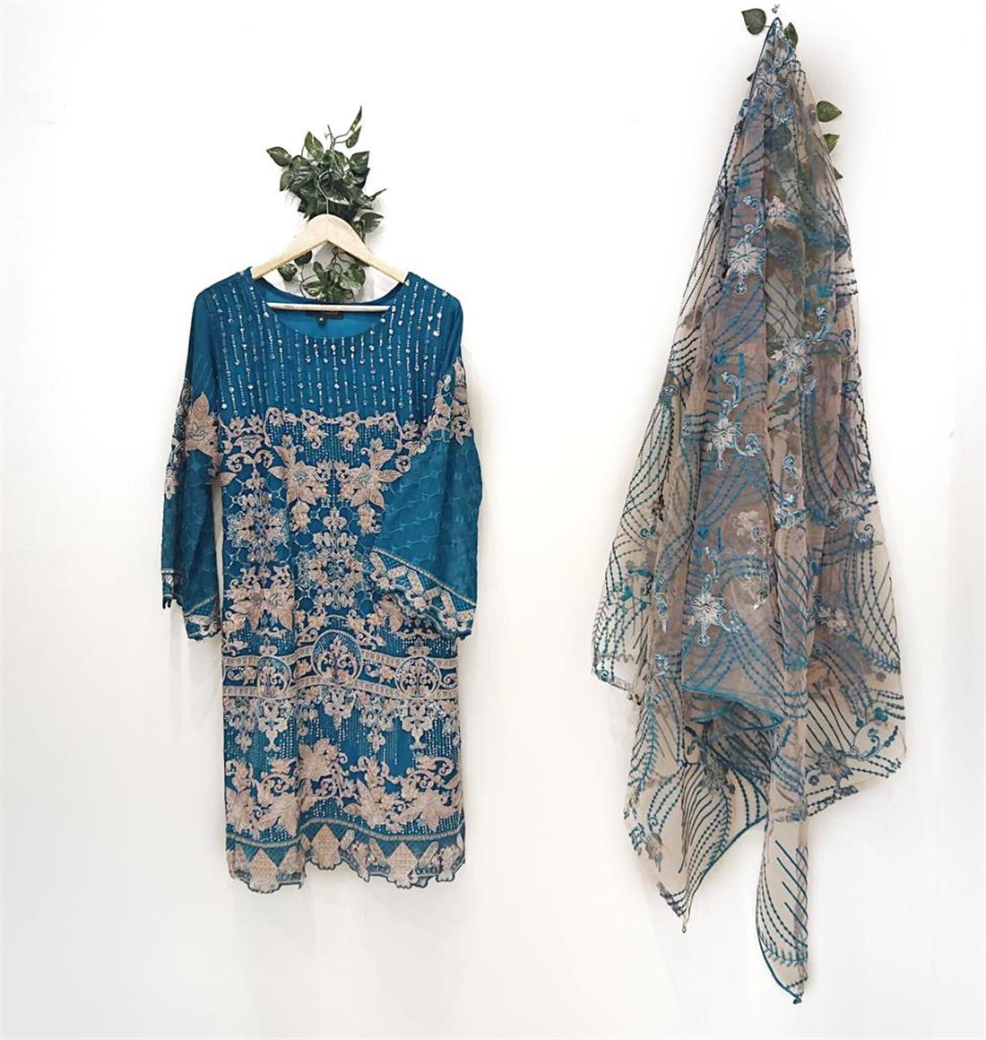 Sea Green Heavy Embroidered Kameez with Dupatta
