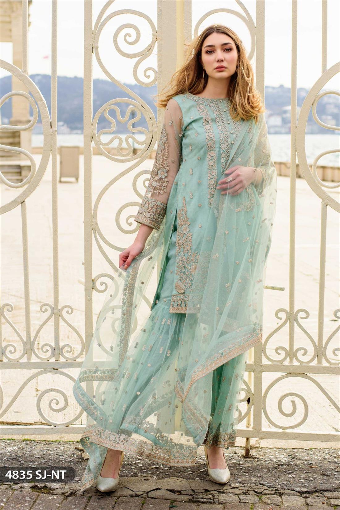 Ferozi Net 3 Piece Heavy Embroidered Shirt with Gharara