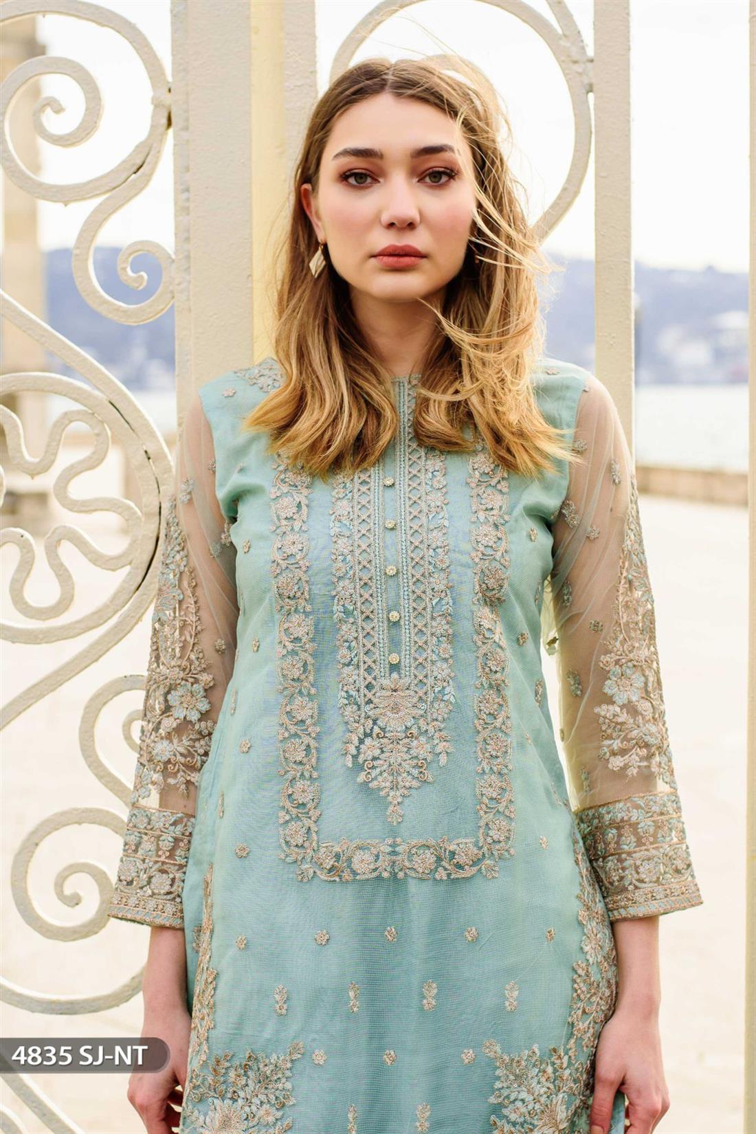 Ferozi Net 3 Piece Heavy Embroidered Shirt with Gharara
