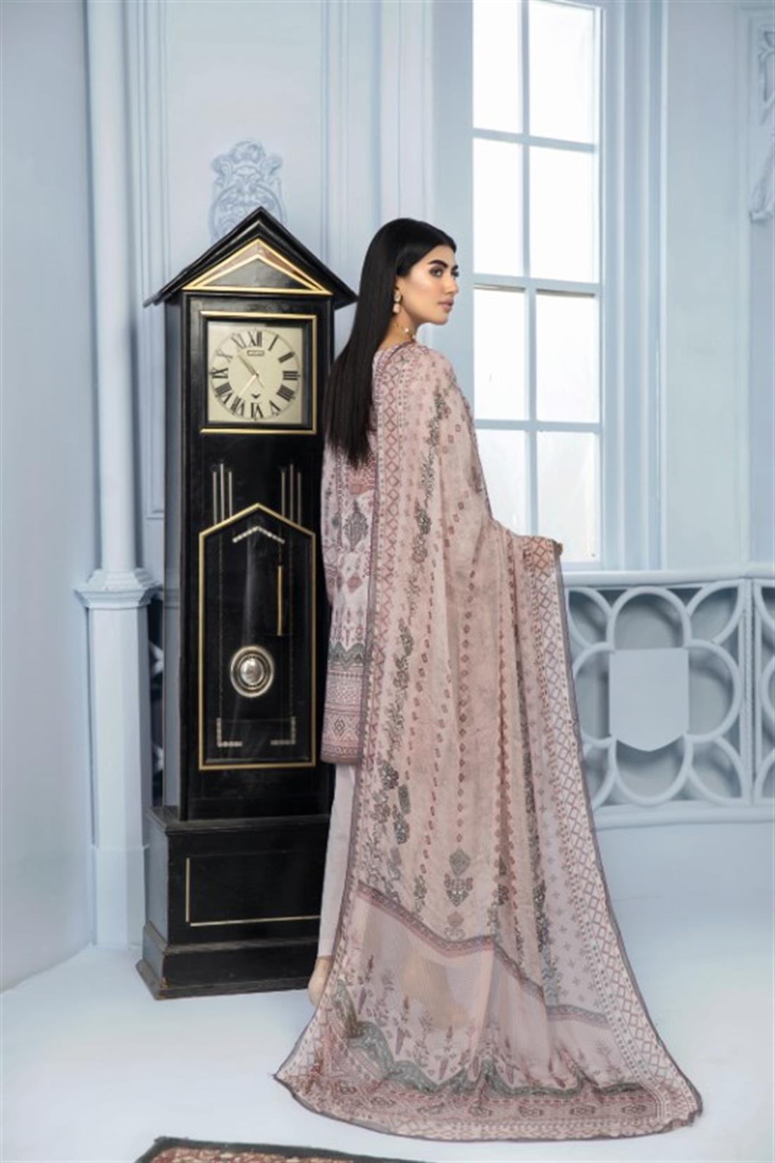 Light Pink Embroidered Chiffon Printed Lawn Salwar Suit with Dupatta