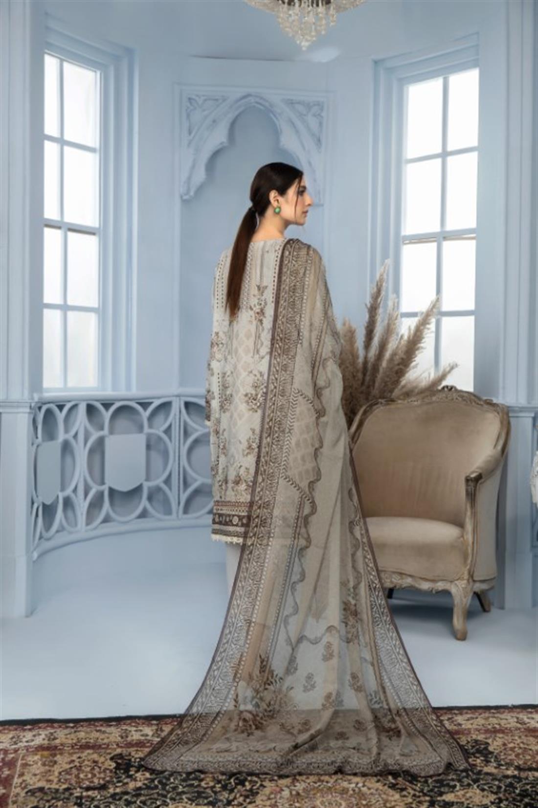 Grey Embroidered Chiffon 3 Piece Printed Lawn Salwar Kameez with Dupatta