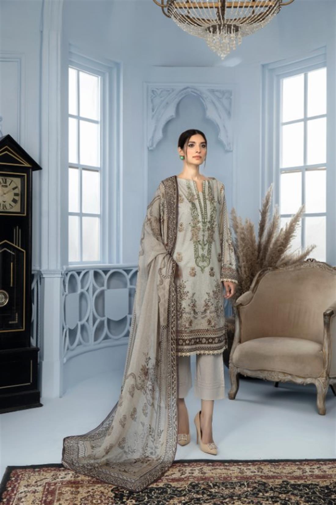 Grey Embroidered Chiffon 3 Piece Printed Lawn Salwar Kameez with Dupatta
