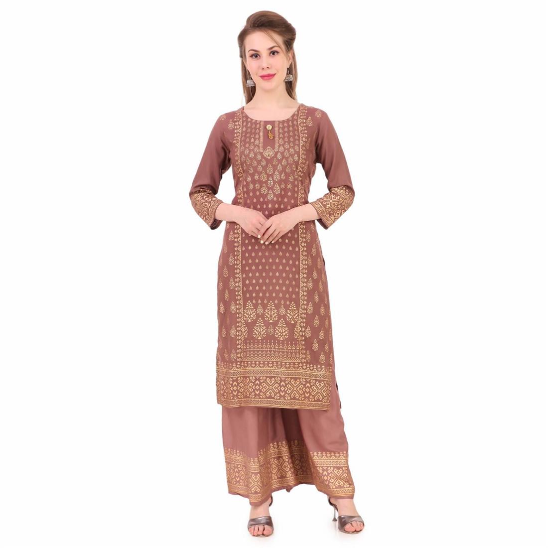 Dusty Black Rayon 3 Piece Readymade Suit with Gharara