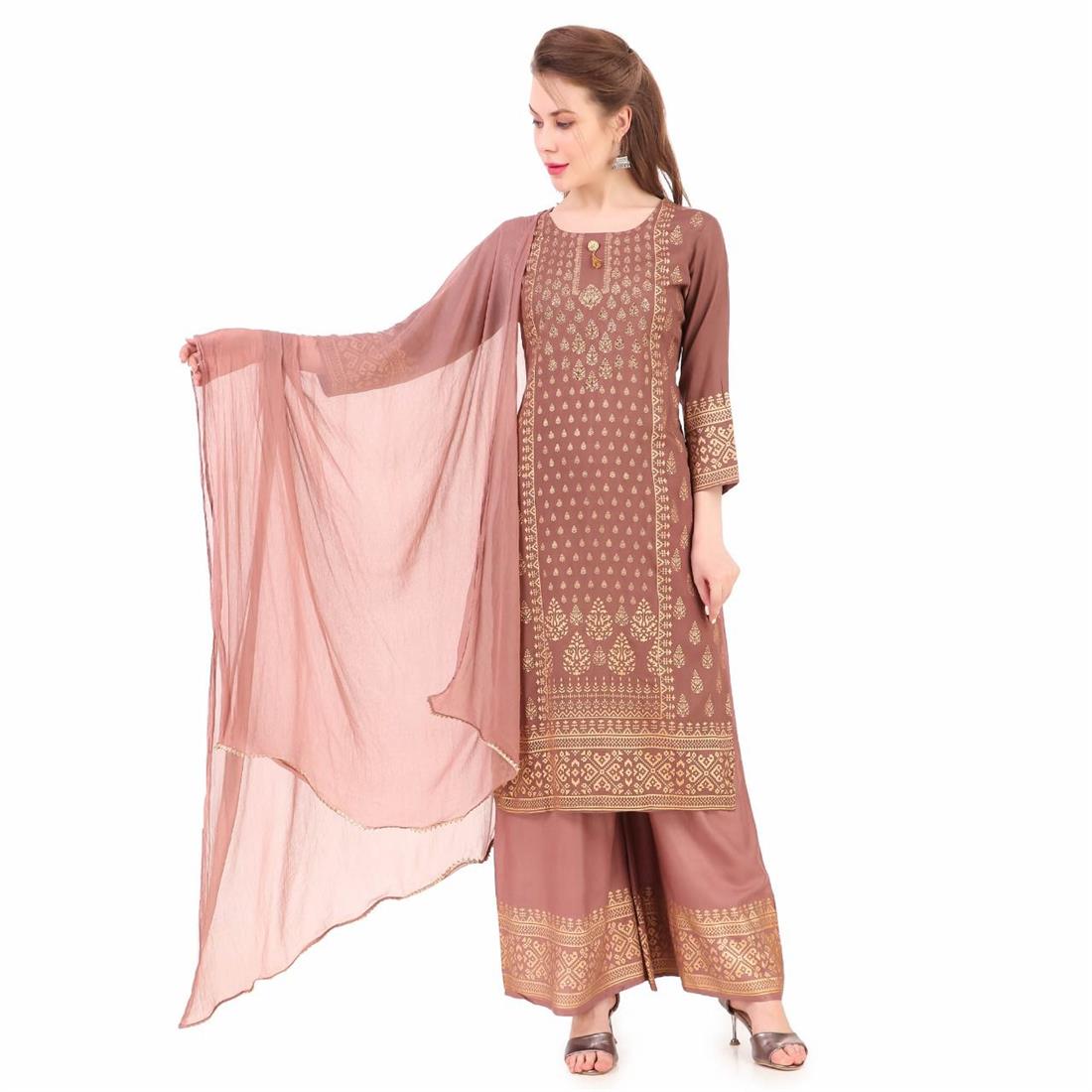 Dusty Black Rayon 3 Piece Readymade Suit with Gharara