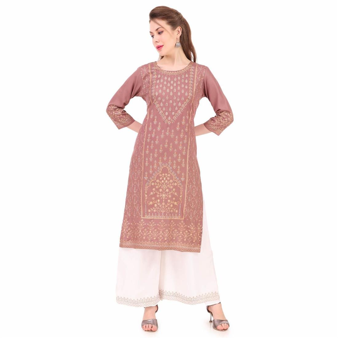 Dusty & White Dusty/White Rayon 3 Piece Readymade Suit with Gharara