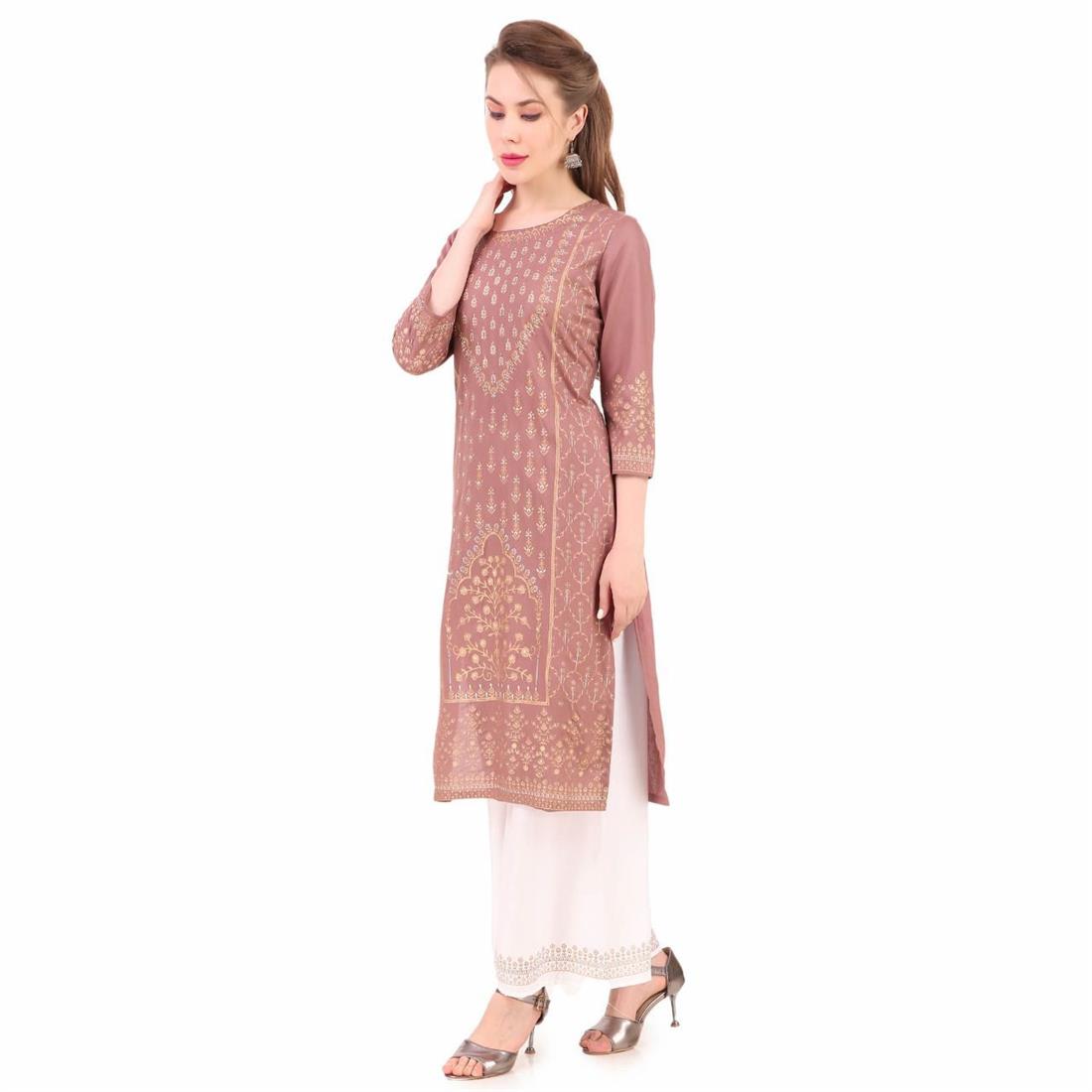 Dusty & White Dusty/White Rayon 3 Piece Readymade Suit with Gharara