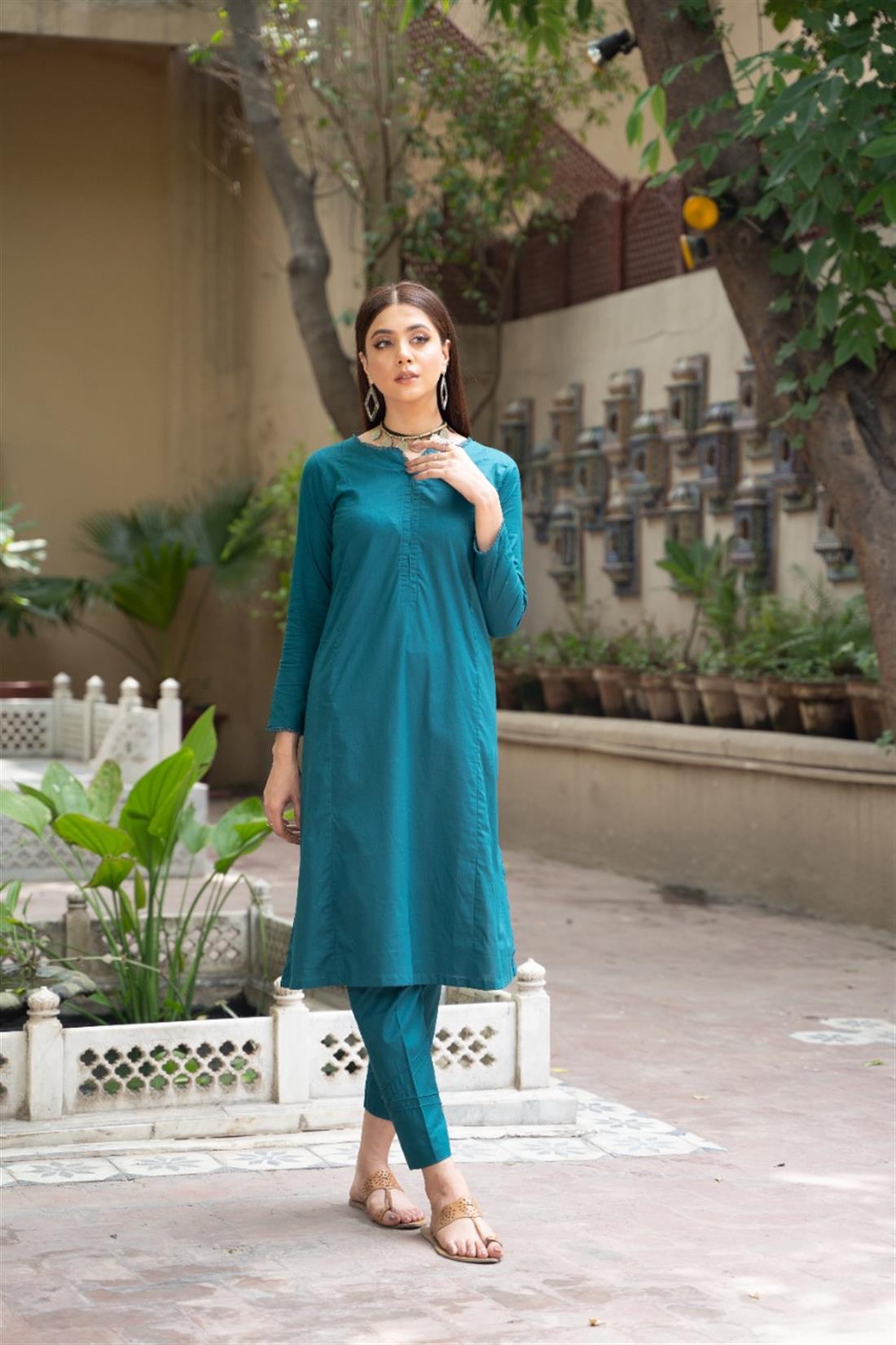 Teal 2 Piece Soft Cotton Readymade Salwar Suit