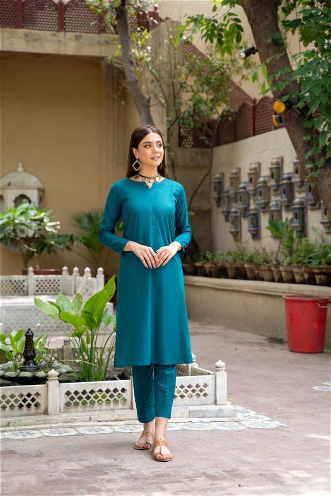 Teal 2 Piece Soft Cotton Readymade Salwar Suit