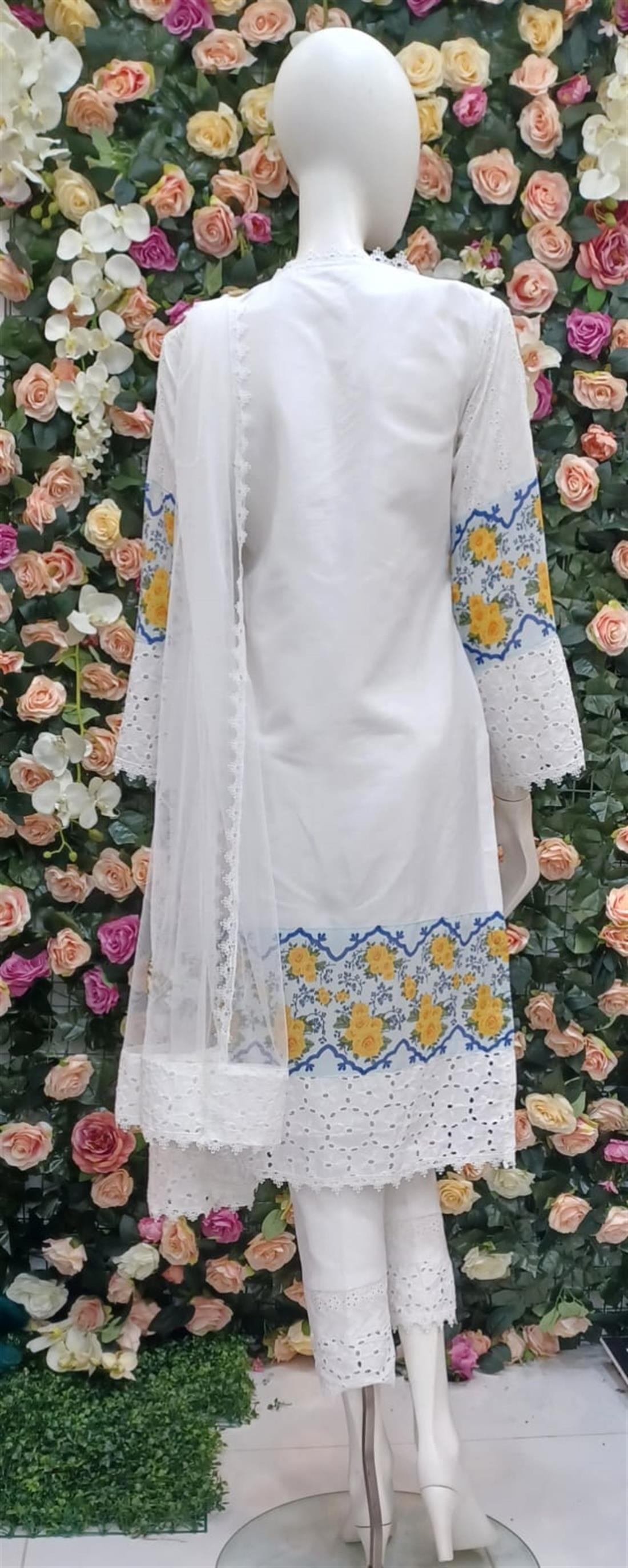 White & Multicolour Cotton White/Multicolour 3 Piece Embroidered Readymade Salwar Suit
