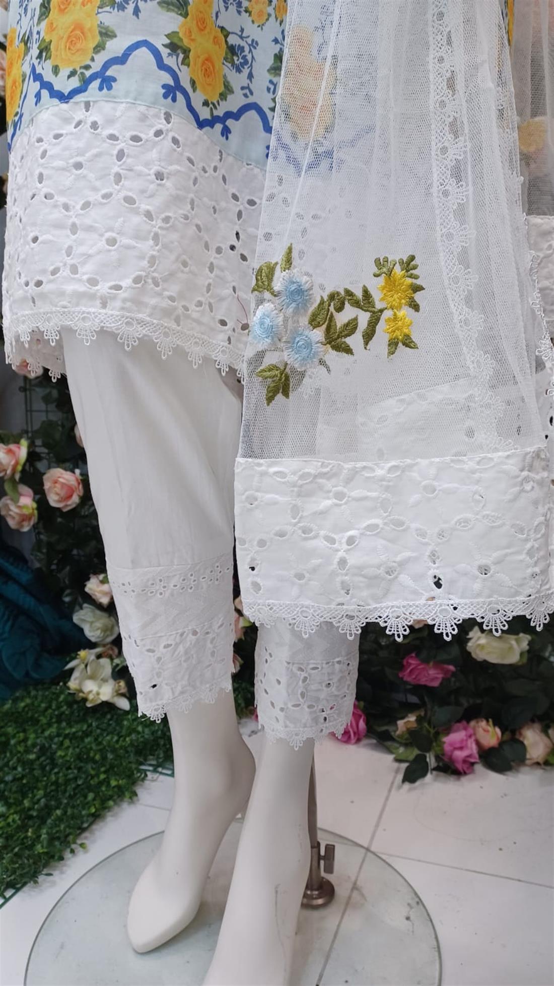 White & Multicolour Cotton White/Multicolour 3 Piece Embroidered Readymade Salwar Suit