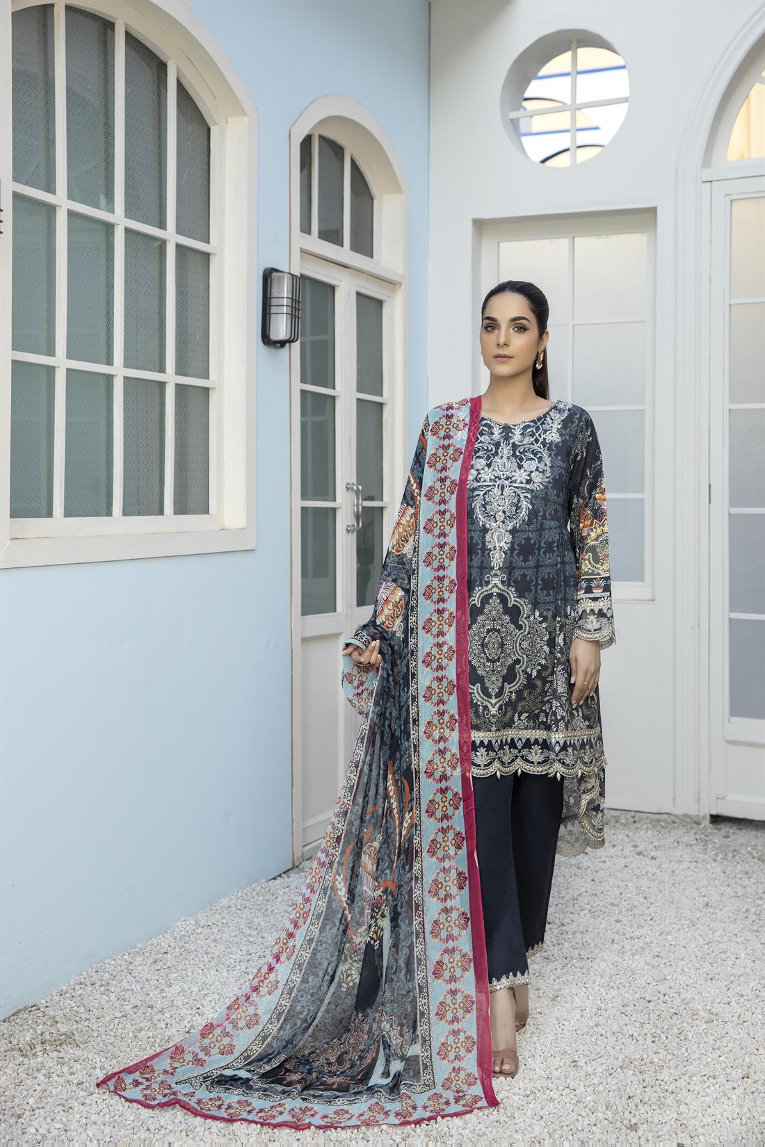 3 Piece Readymade Embroidered Salwar Suit with Dupatta