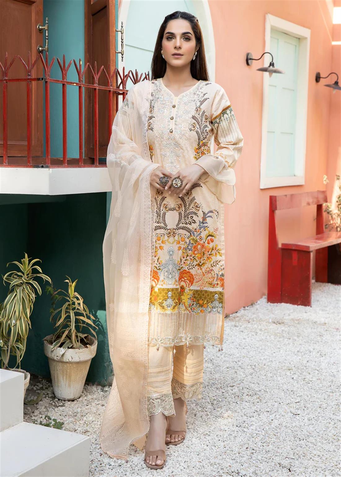3 Piece Readymade Embroidered Salwar Suit with Dupatta
